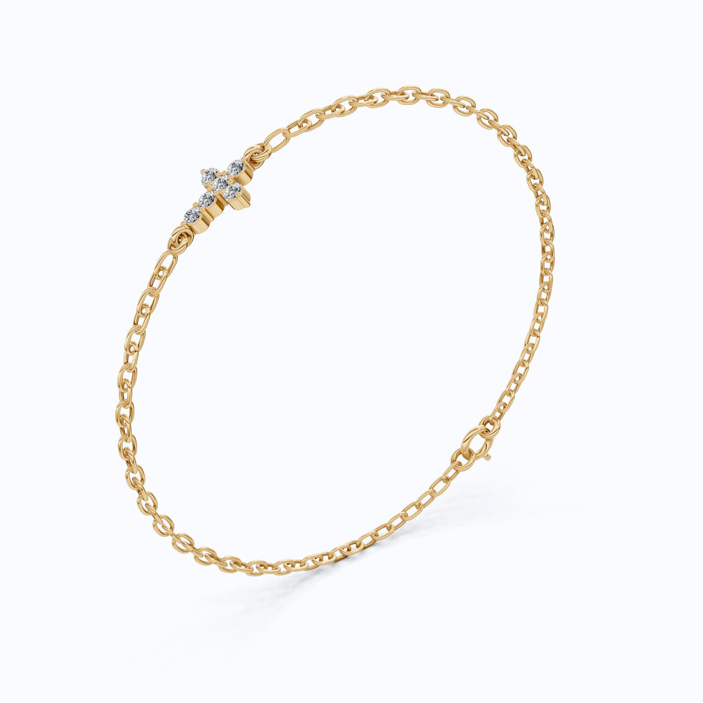 Everyday Jesus Cross Link Bracelet in 14K Solid Gold, 0.21 TCW Round Cut Lab Grown diamonds, Women's Minimal Jewelry, Gift for Her