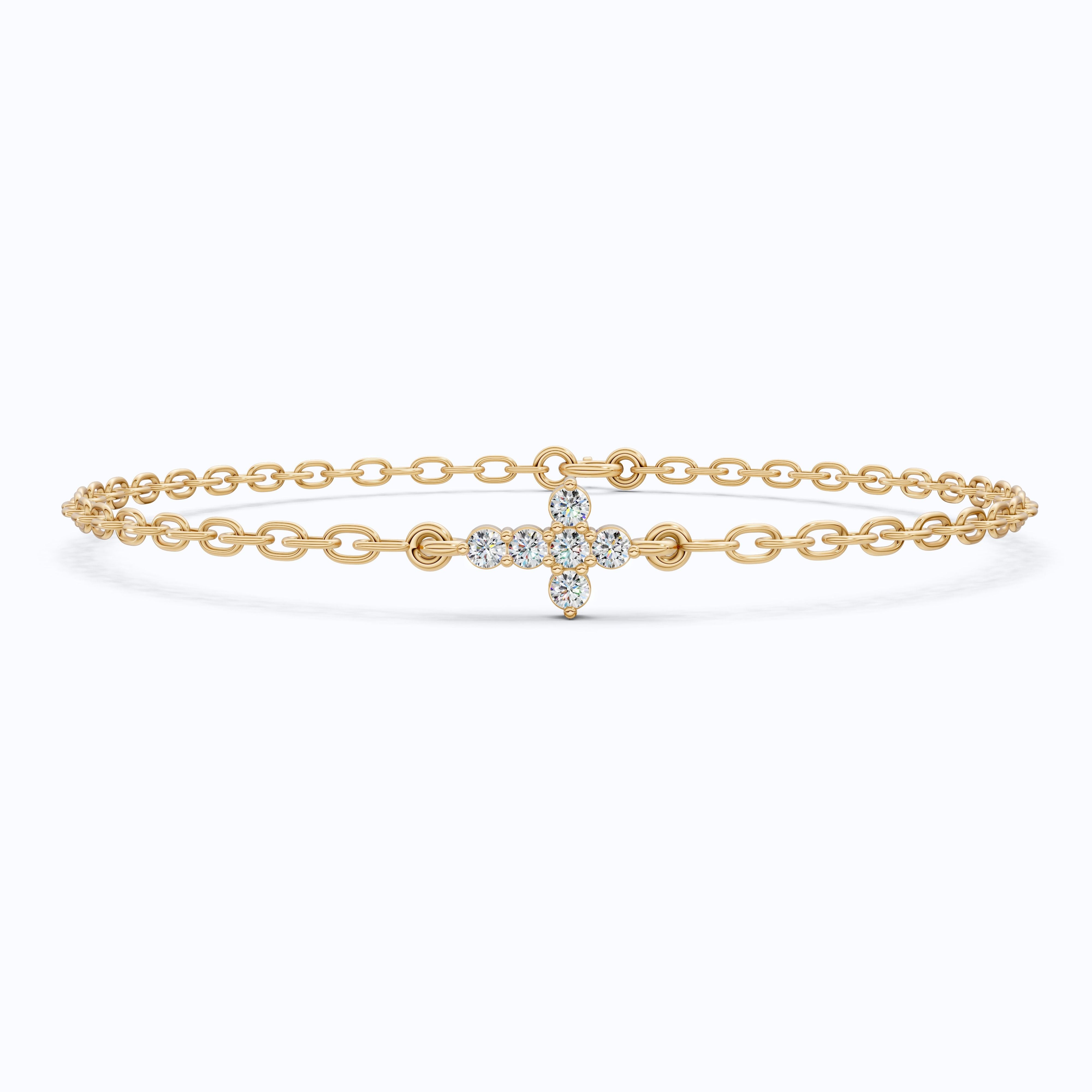 Everyday Jesus Cross Link Bracelet in 14K Solid Gold, 0.21 TCW Round Cut Lab Grown diamonds, Women's Minimal Jewelry, Gift for Her