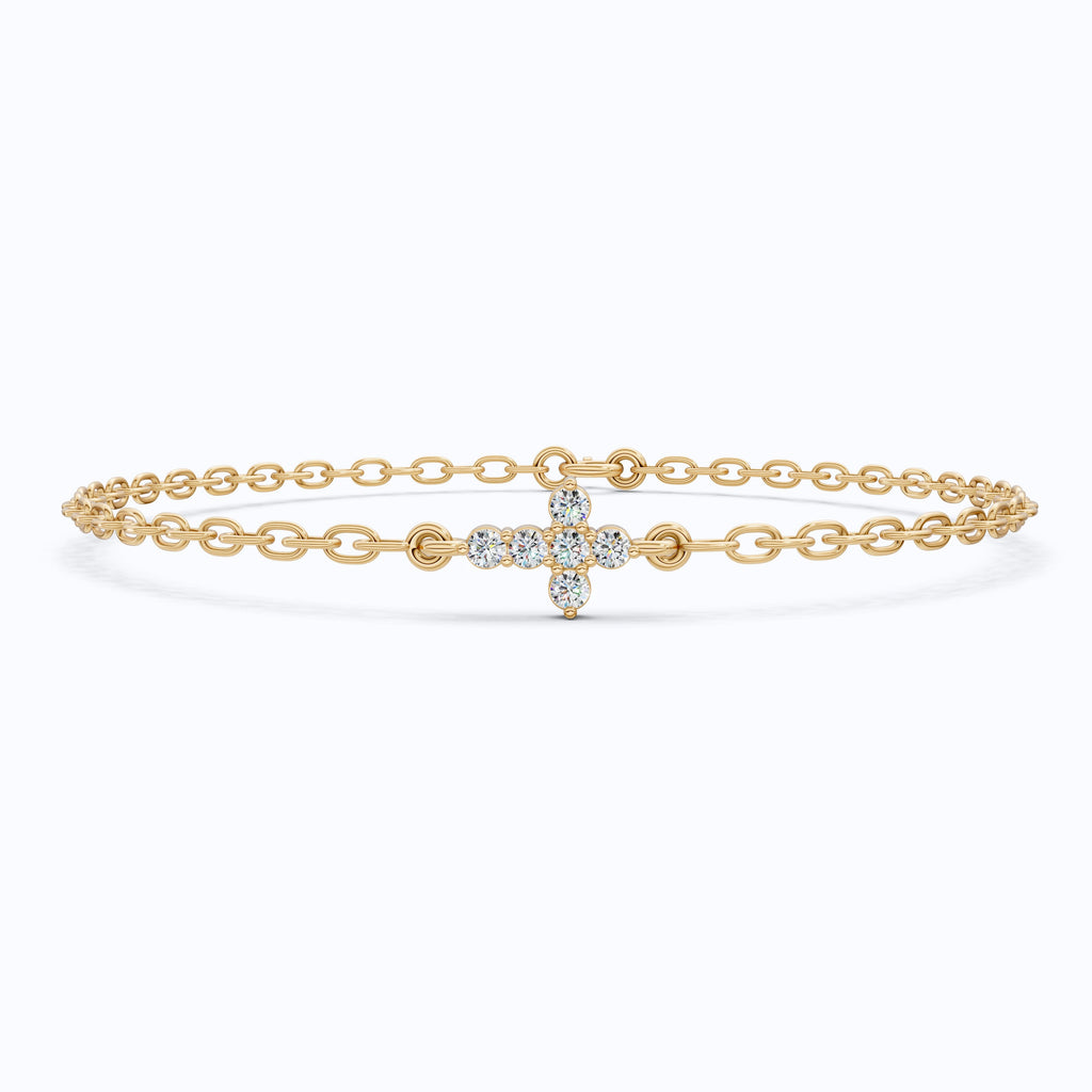 Everyday Jesus Cross Link Bracelet in 14K Solid Gold, 0.21 TCW Round Cut Lab Grown diamonds, Women's Minimal Jewelry, Gift for Her