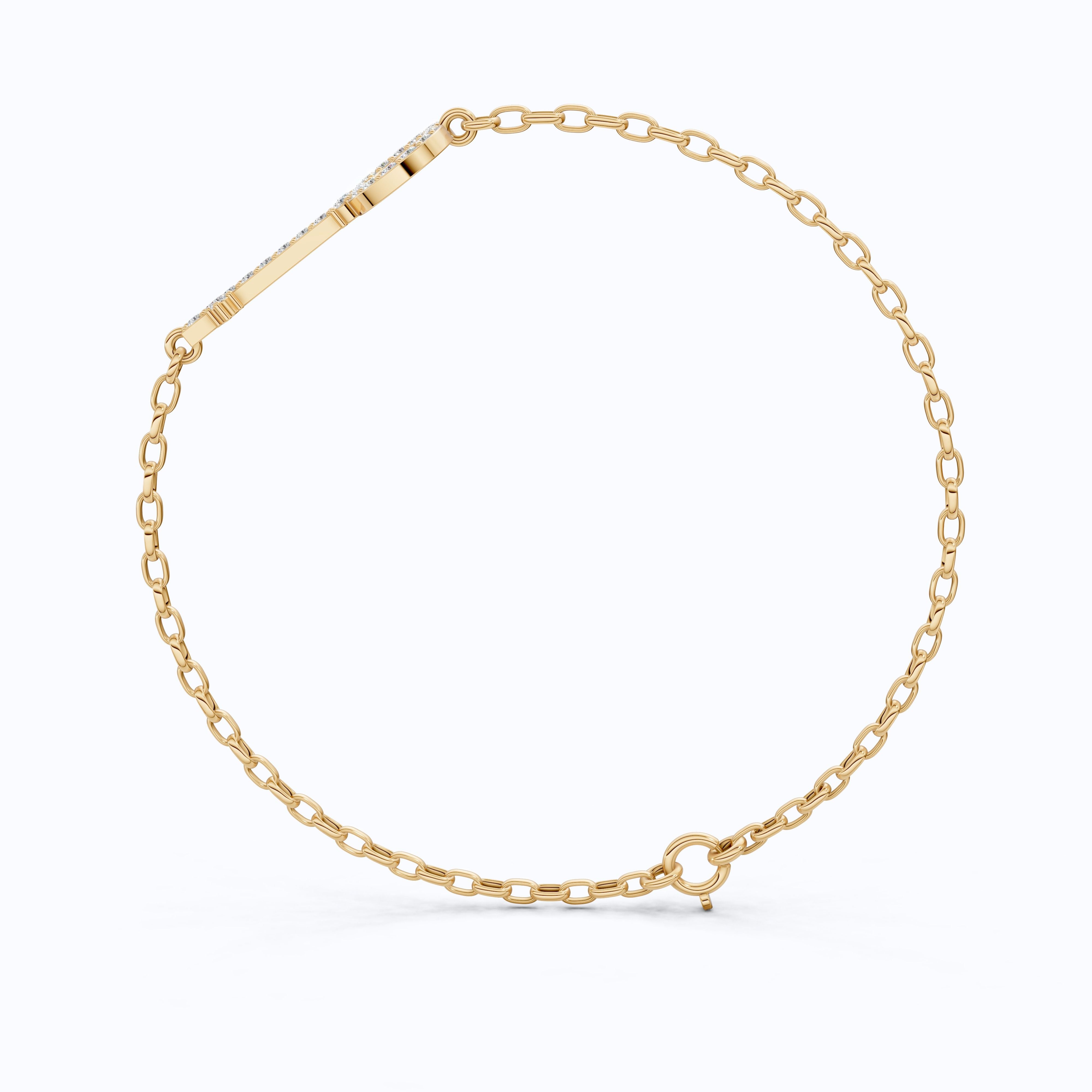 Modern Pavé Key Station Chain Bracelet in 14K Solid Gold, 0.40 TCW Round Cut Lab Created Diamonds, Friendship Jewelry Gift,