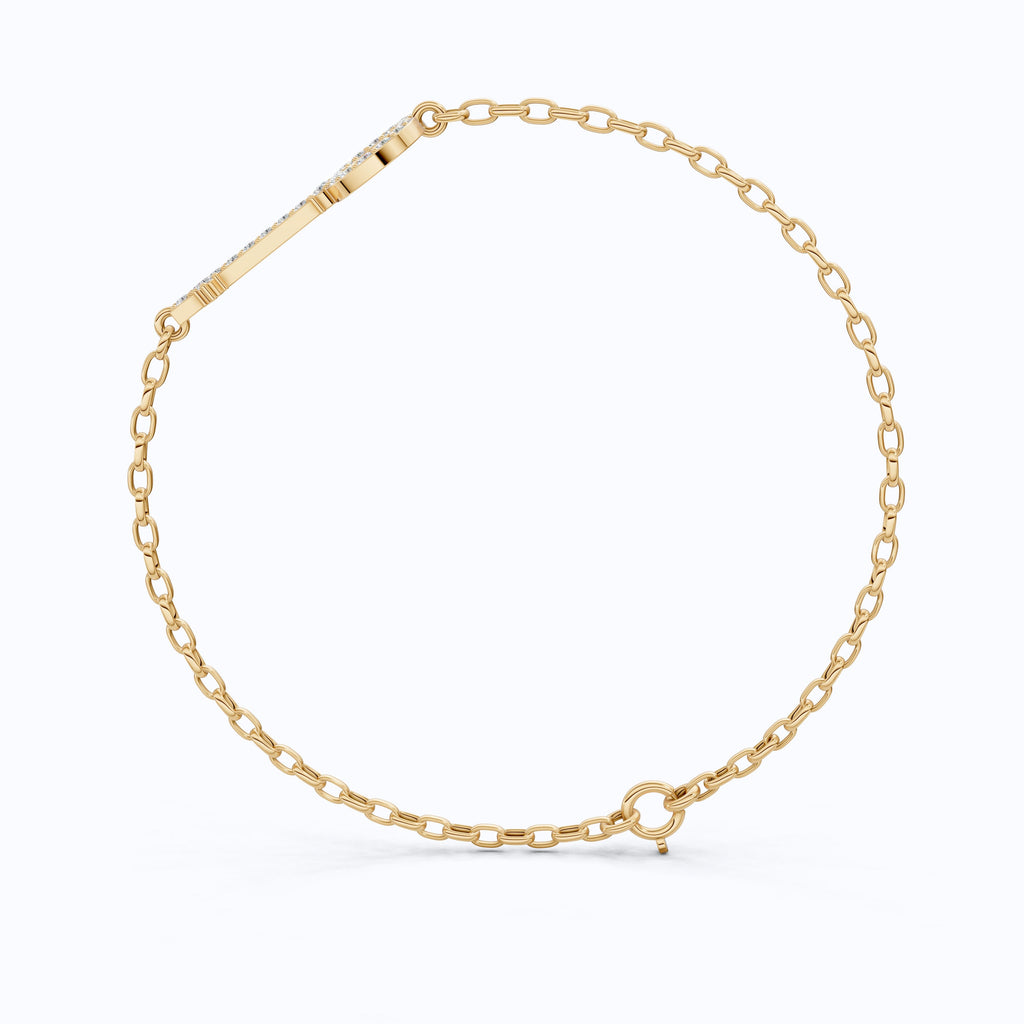 Modern Pavé Key Station Chain Bracelet in 14K Solid Gold, 0.40 TCW Round Cut Lab Created Diamonds, Friendship Jewelry Gift,