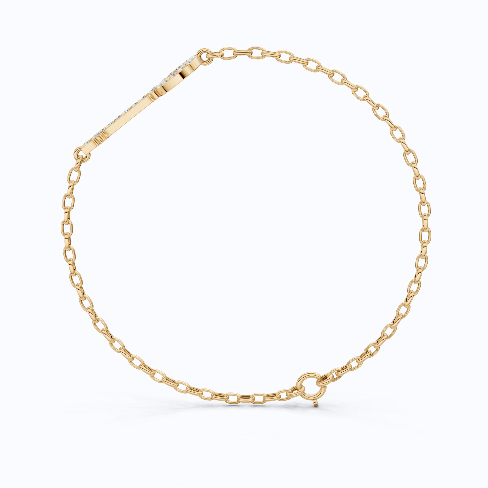 Modern Pavé Key Station Chain Bracelet in 14K Solid Gold, 0.40 TCW Round Cut Lab Created Diamonds, Friendship Jewelry Gift,