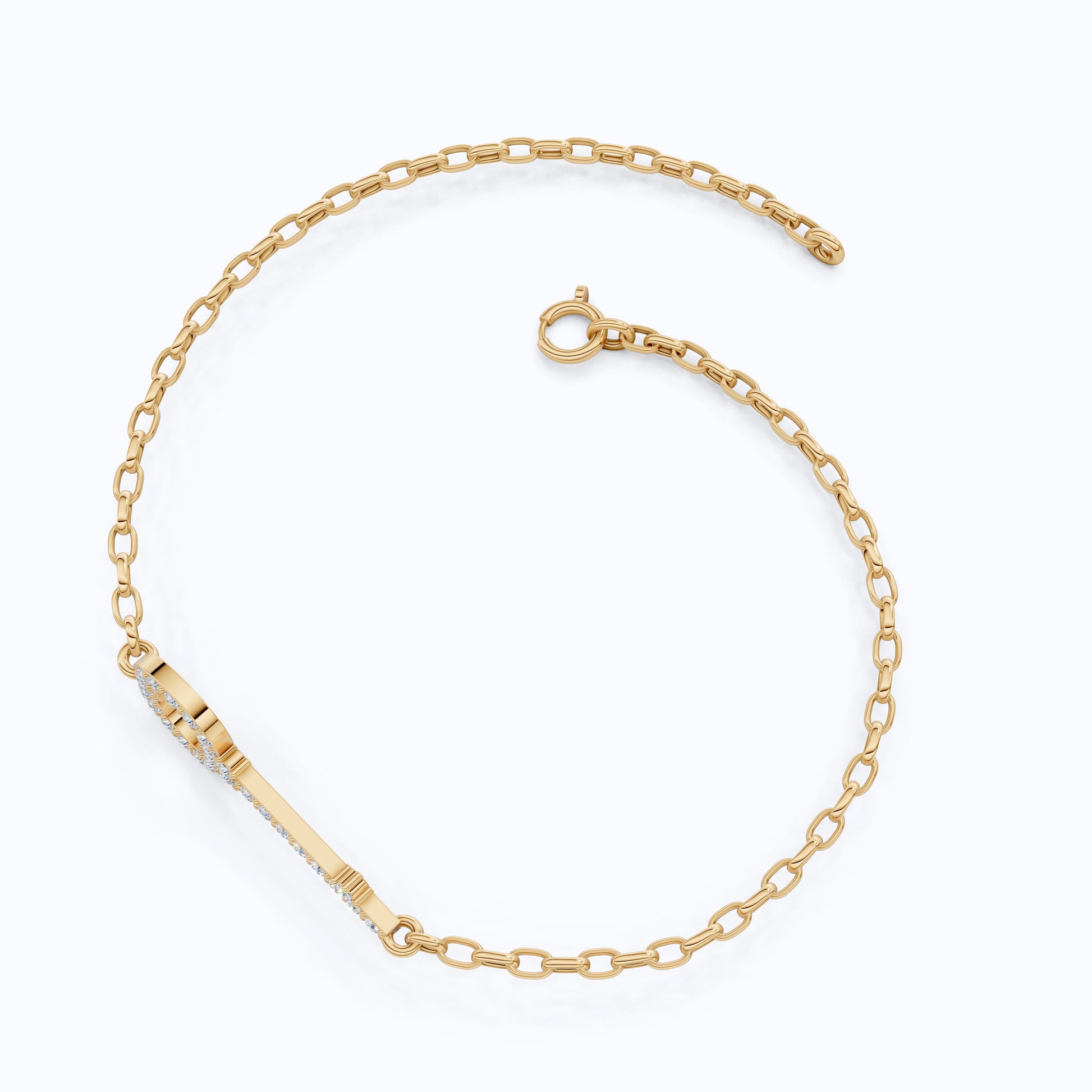 Modern Pavé Key Station Chain Bracelet in 14K Solid Gold, 0.40 TCW Round Cut Lab Created Diamonds, Friendship Jewelry Gift,