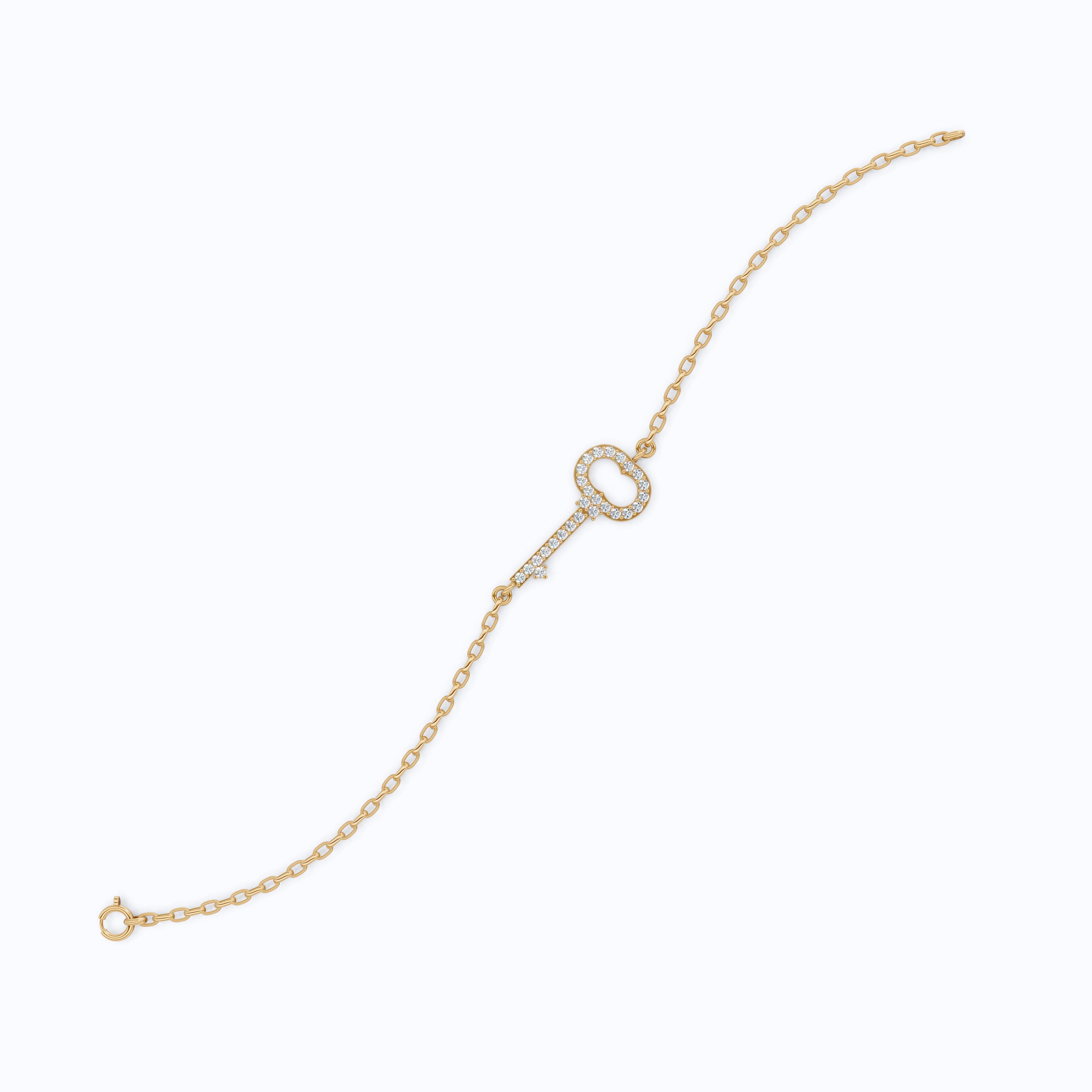 Modern Pavé Key Station Chain Bracelet in 14K Solid Gold, 0.40 TCW Round Cut Lab Created Diamonds, Friendship Jewelry Gift,