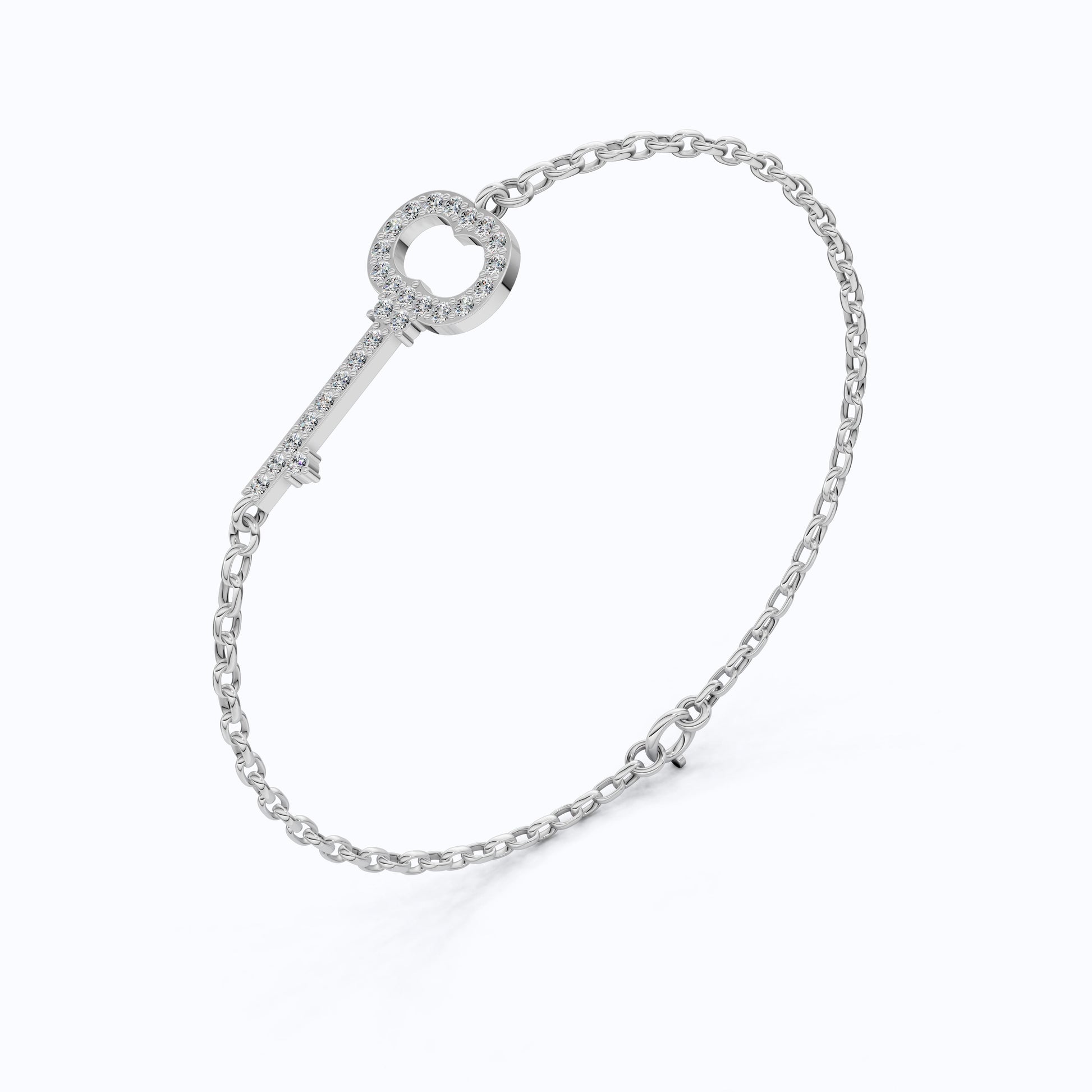 Modern Pavé Key Station Chain Bracelet in 14K Solid Gold, 0.40 TCW Round Cut Lab Created Diamonds, Friendship Jewelry Gift,