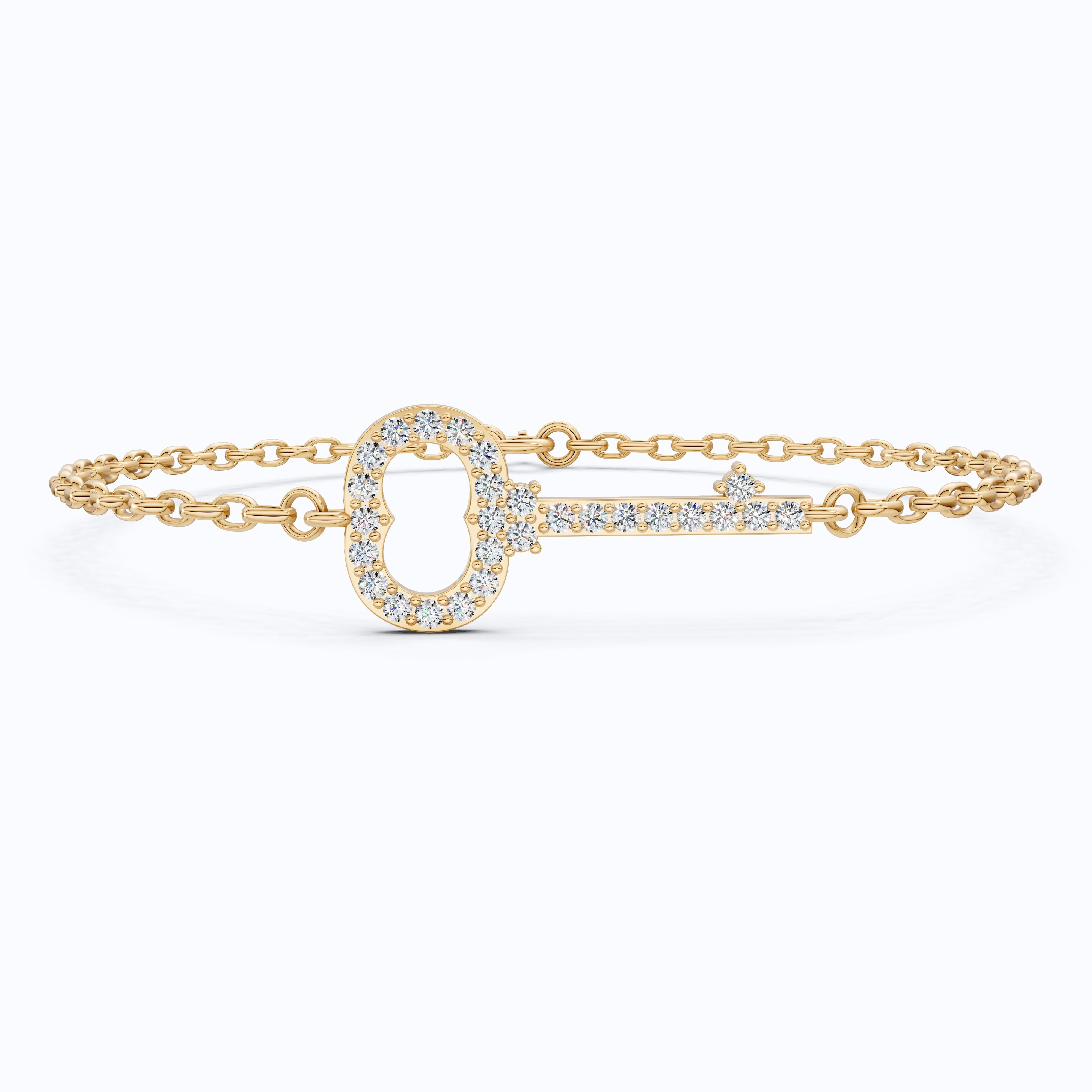 Modern Pavé Key Station Chain Bracelet in 14K Solid Gold, 0.40 TCW Round Cut Lab Created Diamonds, Friendship Jewelry Gift,