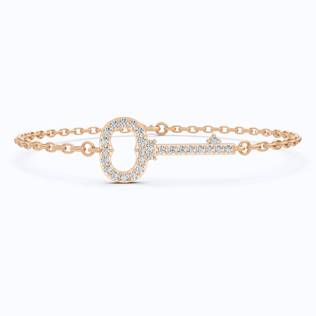 Modern Pavé Key Station Chain Bracelet in 14K Solid Gold, 0.40 TCW Round Cut Lab Created Diamonds, Friendship Jewelry Gift,