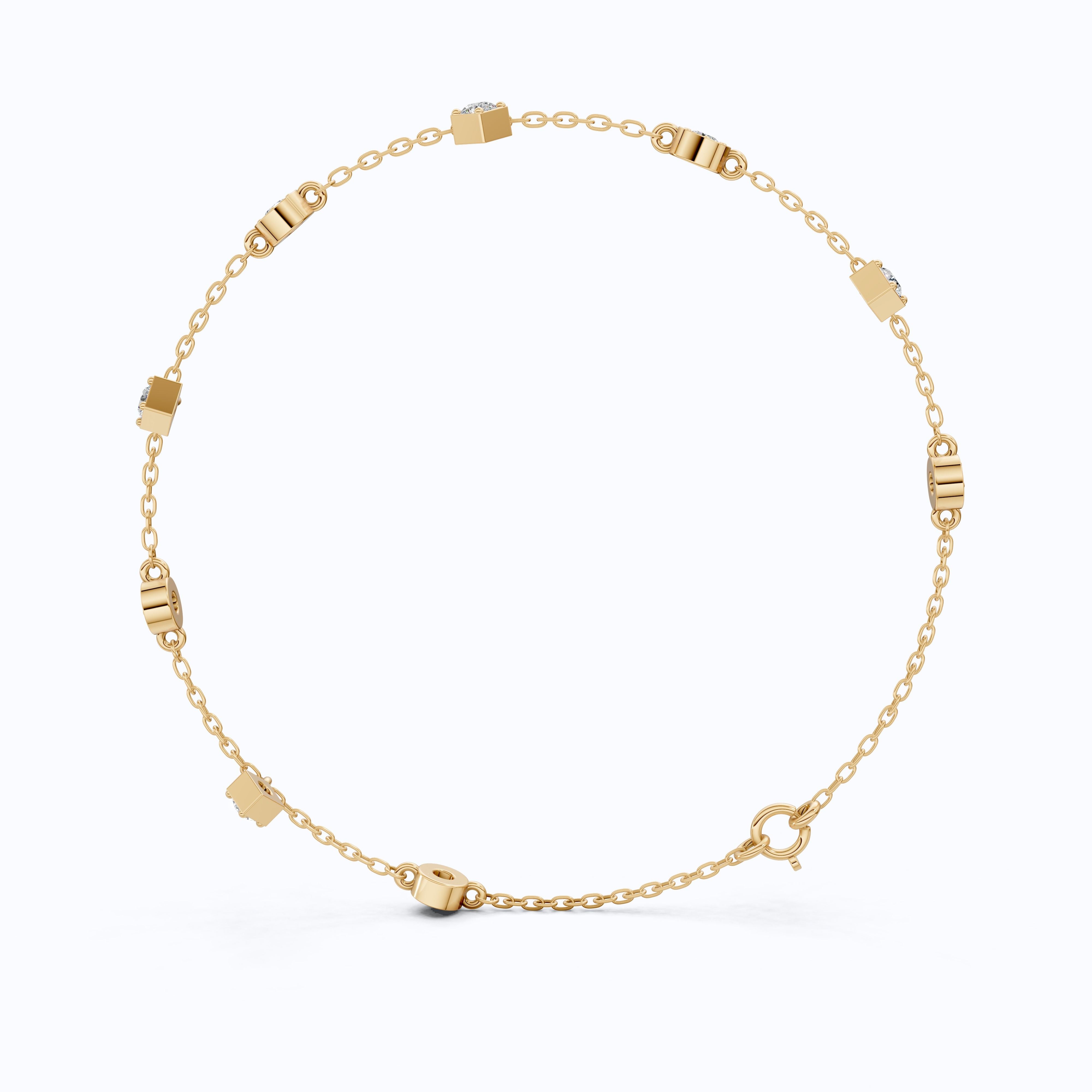 Modern Minimalist Station Drop Chain Bracelet in 14k Solid Gold, 1.00 TCW Round Cut Lab Grown Diamonds, Anniversary Gift, Everyday Bracelet