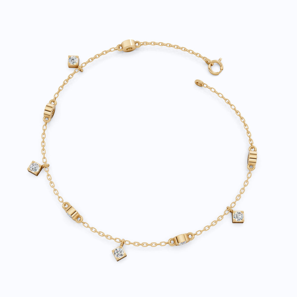 Modern Minimalist Station Drop Chain Bracelet in 14k Solid Gold, 1.00 TCW Round Cut Lab Grown Diamonds, Anniversary Gift, Everyday Bracelet