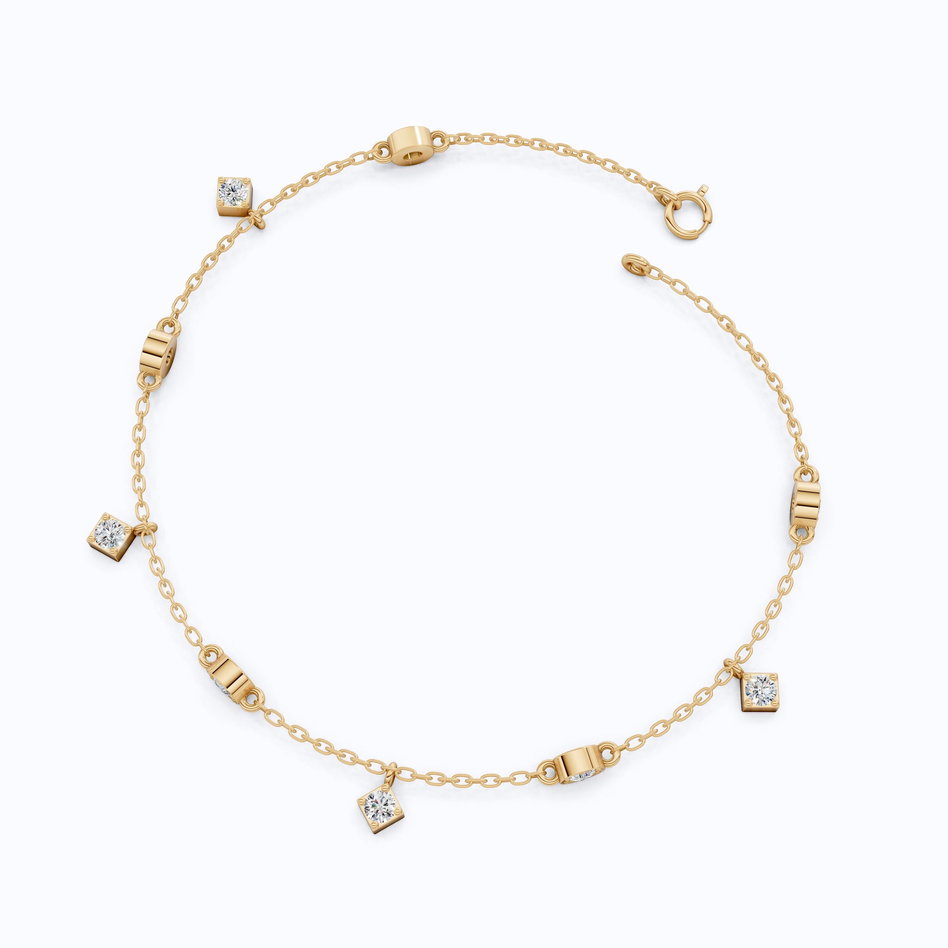 Modern Minimalist Station Drop Chain Bracelet in 14k Solid Gold, 1.00 TCW Round Cut Lab Grown Diamonds, Anniversary Gift, Everyday Bracelet