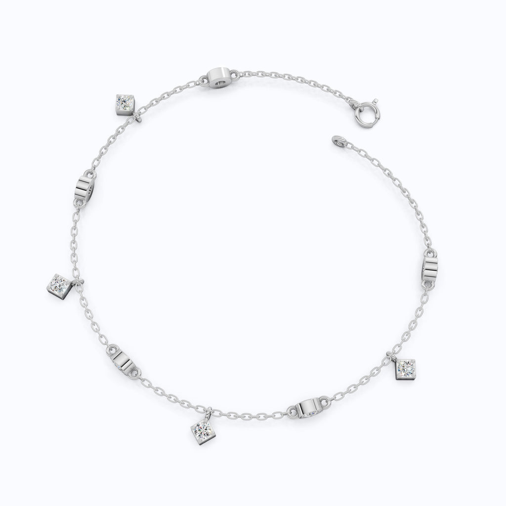 Modern Minimalist Station Drop Chain Bracelet in 14k Solid Gold, 1.00 TCW Round Cut Lab Grown Diamonds, Anniversary Gift, Everyday Bracelet