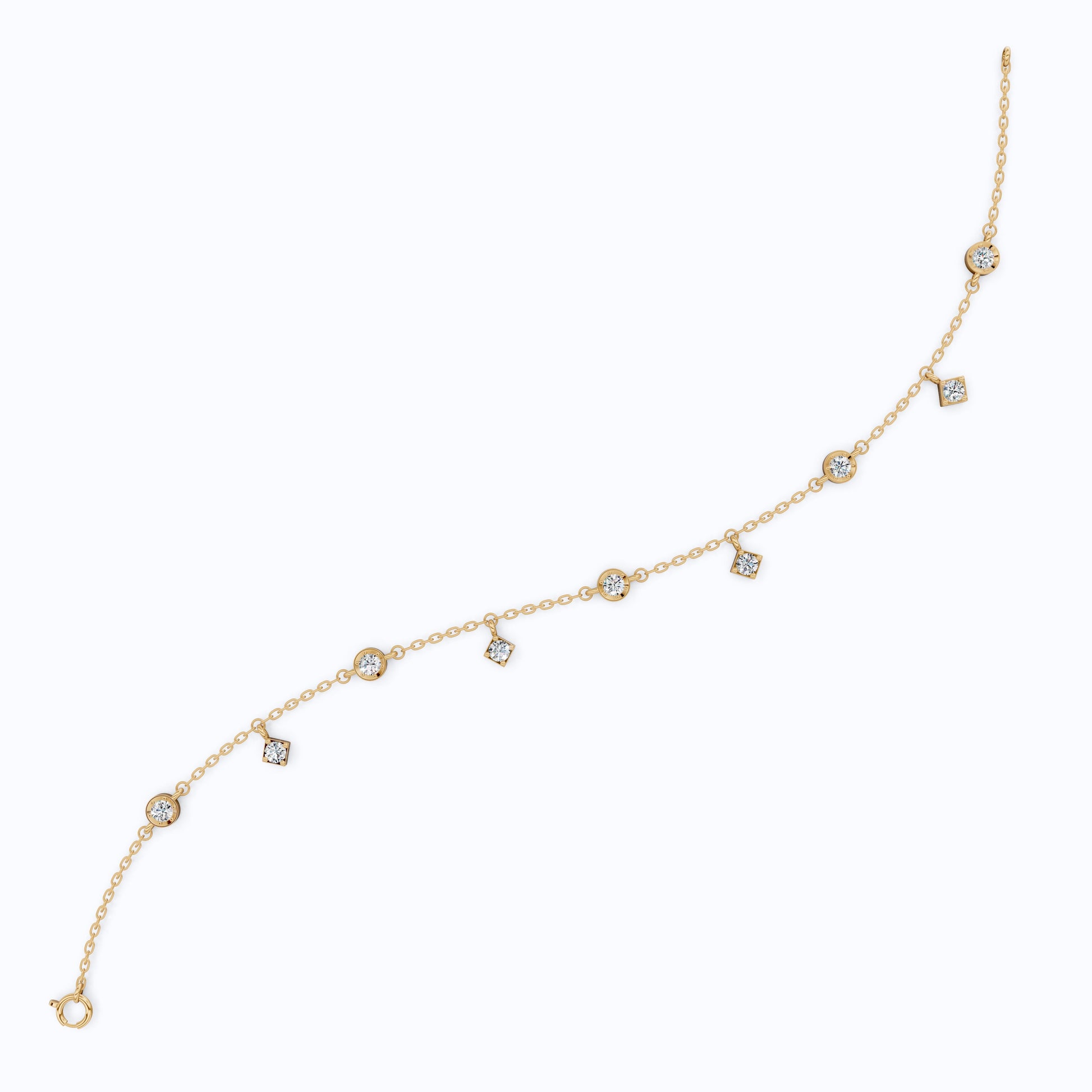 Modern Minimalist Station Drop Chain Bracelet in 14k Solid Gold, 1.00 TCW Round Cut Lab Grown Diamonds, Anniversary Gift, Everyday Bracelet