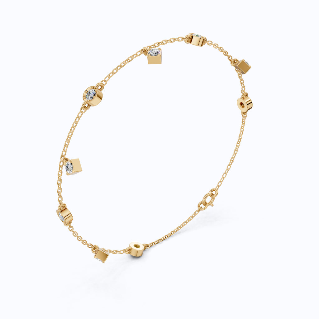 Modern Minimalist Station Drop Chain Bracelet in 14k Solid Gold, 1.00 TCW Round Cut Lab Grown Diamonds, Anniversary Gift, Everyday Bracelet