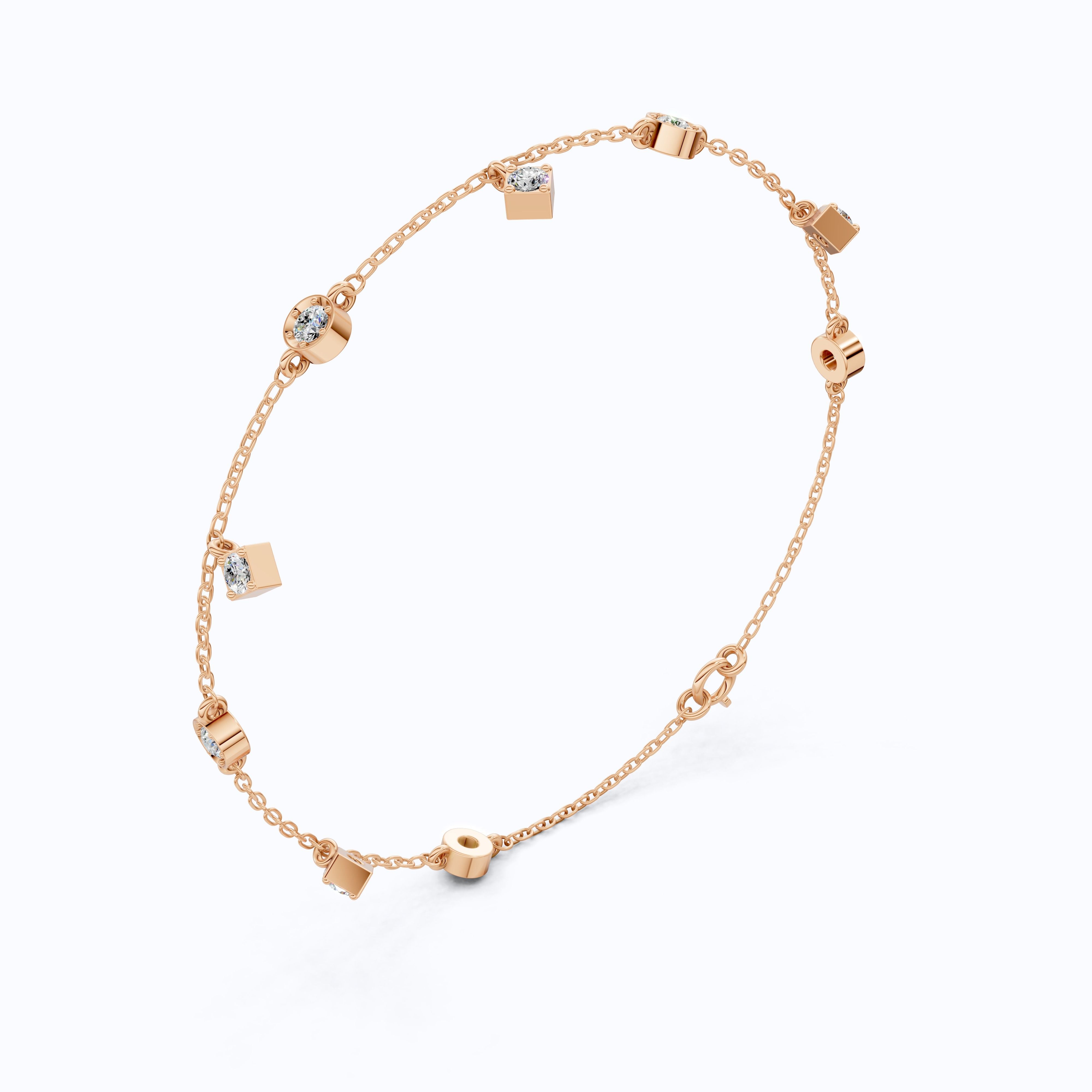 Modern Minimalist Station Drop Chain Bracelet in 14k Solid Gold, 1.00 TCW Round Cut Lab Grown Diamonds, Anniversary Gift, Everyday Bracelet