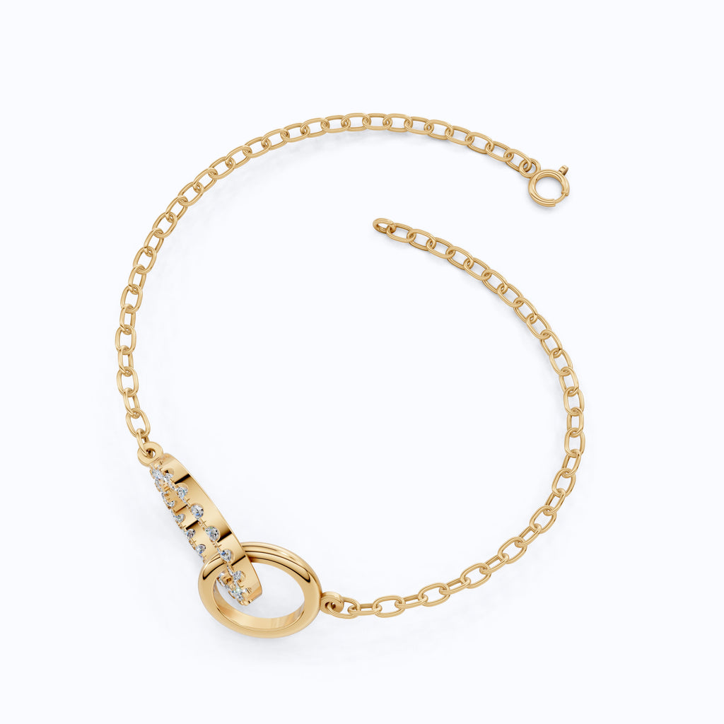 Eternity Double Circle Chain Bracelet in 14K Solid Gold, 0.80 TCW Round Cut Lab Diamonds, Gift for Her, Modern Jewelry