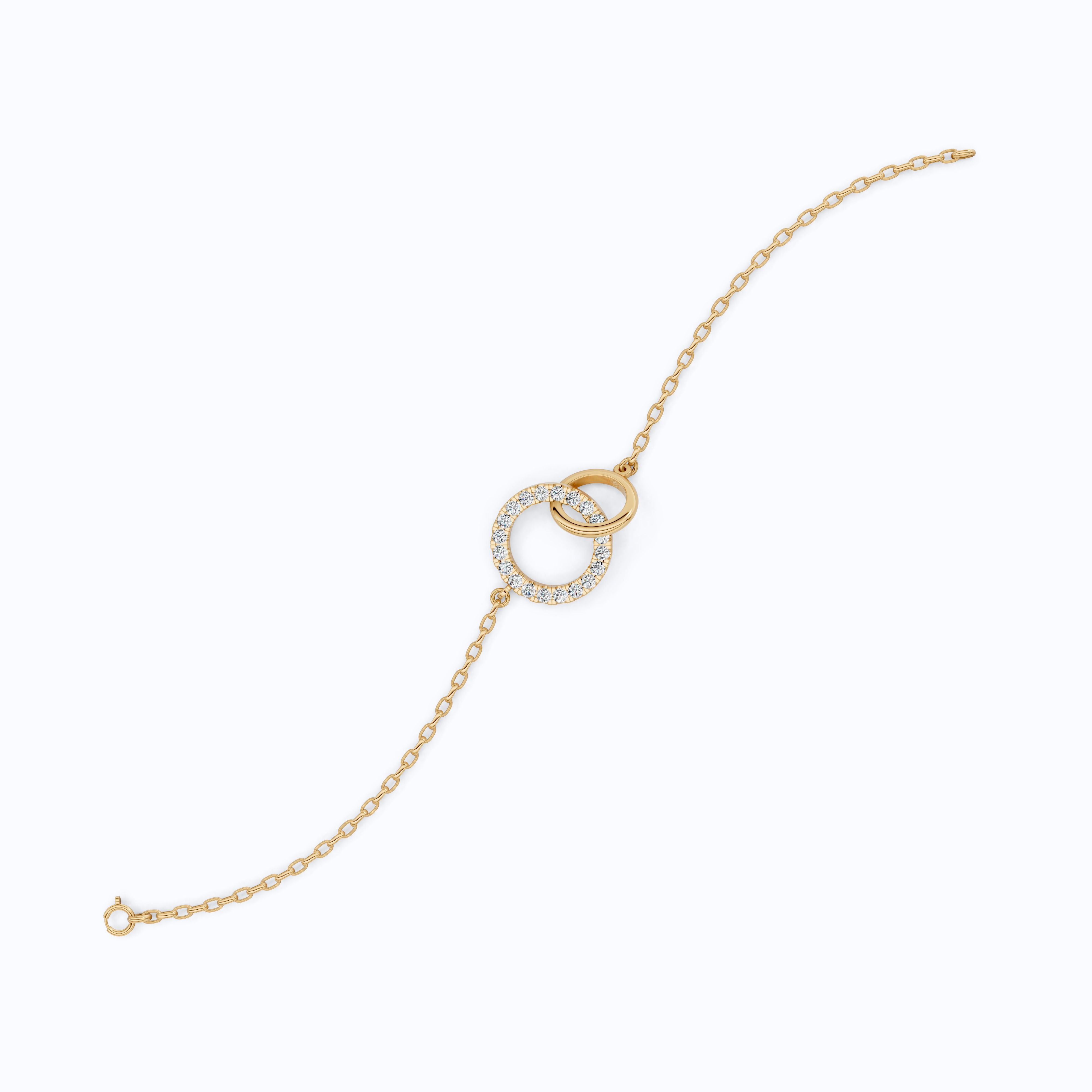 Eternity Double Circle Chain Bracelet in 14K Solid Gold, 0.80 TCW Round Cut Lab Diamonds, Gift for Her, Modern Jewelry