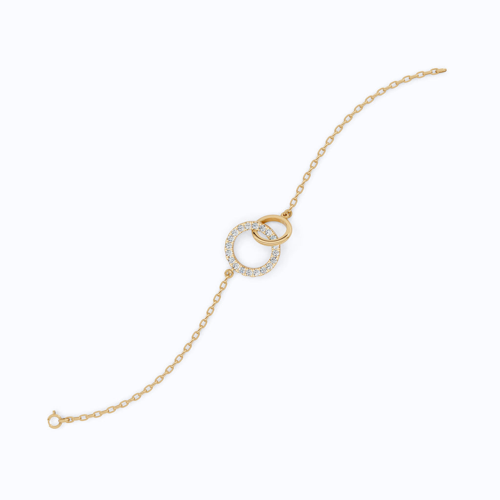 Eternity Double Circle Chain Bracelet in 14K Solid Gold, 0.80 TCW Round Cut Lab Diamonds, Gift for Her, Modern Jewelry