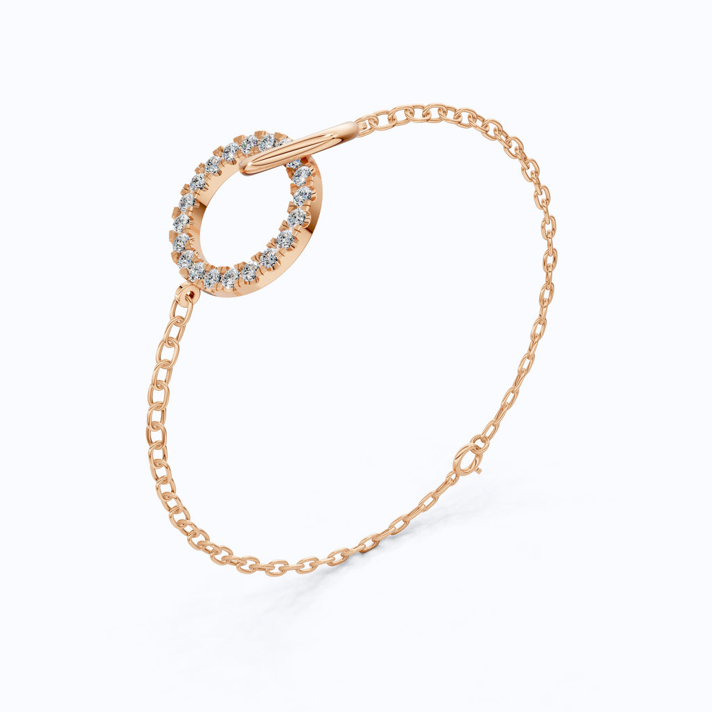 Eternity Double Circle Chain Bracelet in 14K Solid Gold, 0.80 TCW Round Cut Lab Diamonds, Gift for Her, Modern Jewelry