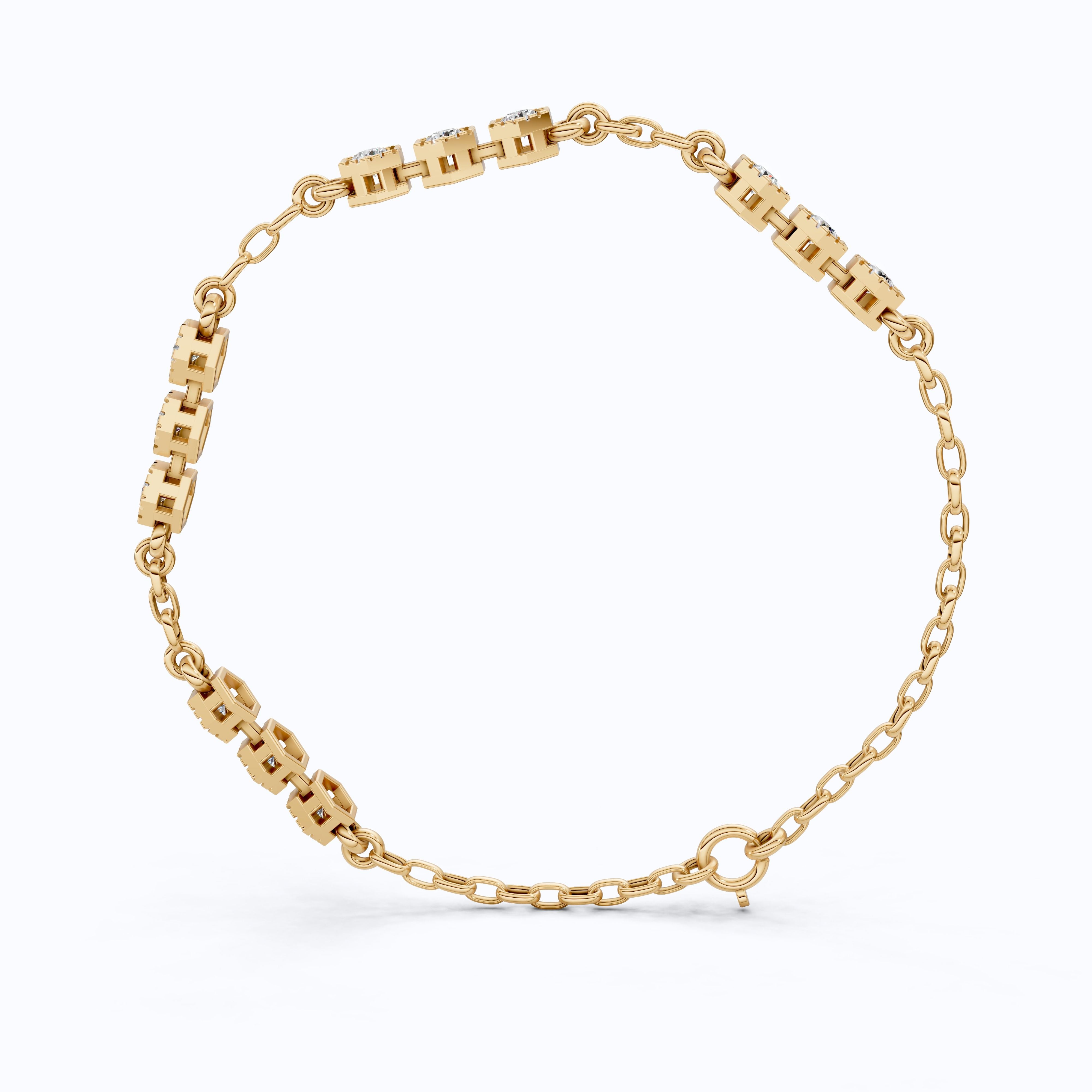 Modern Hexagon Station Link Bracelet in 14K Solid Gold, 1.03 TCW Round Cut Lab Grown Diamonds, Gift for Her, Wedding Jewelry