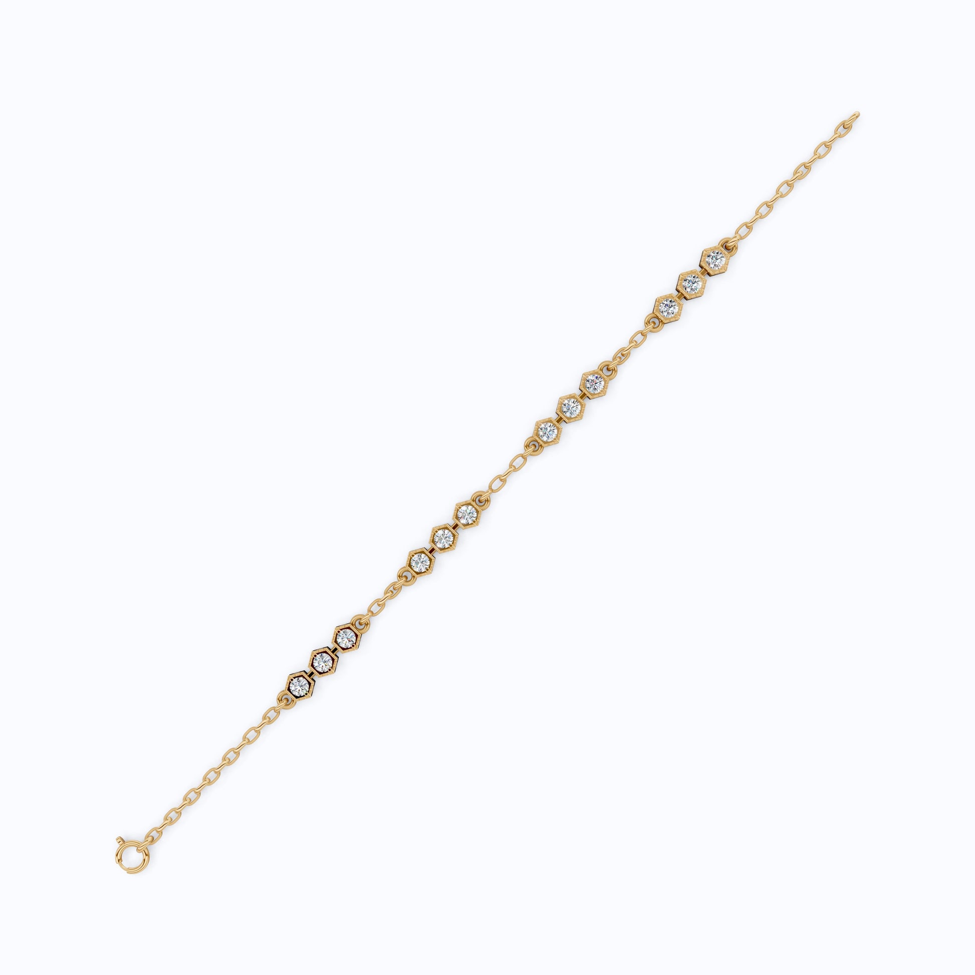 Modern Hexagon Station Link Bracelet in 14K Solid Gold, 1.03 TCW Round Cut Lab Grown Diamonds, Gift for Her, Wedding Jewelry
