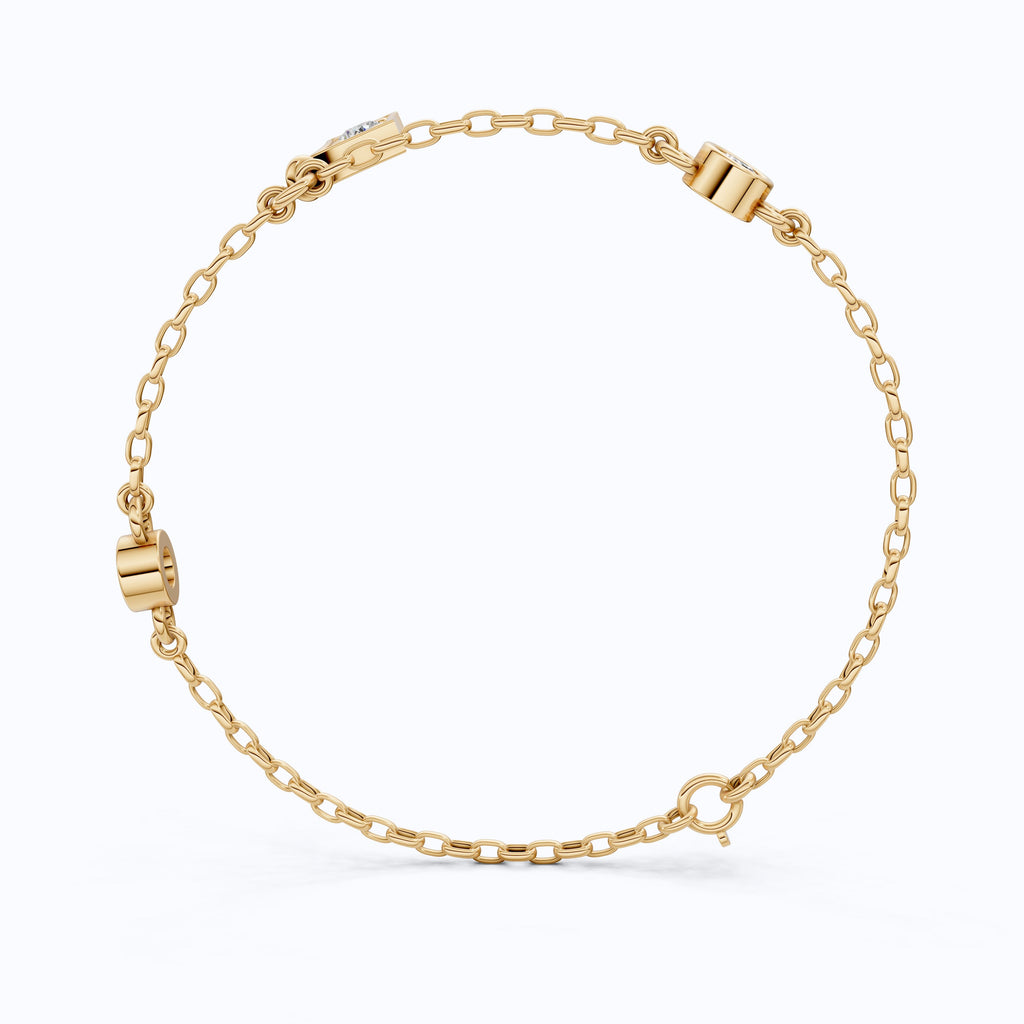 Diamond Charm Chain Bracelet in 14K Solid Gold, 0.81 TCW Round Cut Lab Created Diamonds, Dainty Gift for Women,  Wedding Jewelry