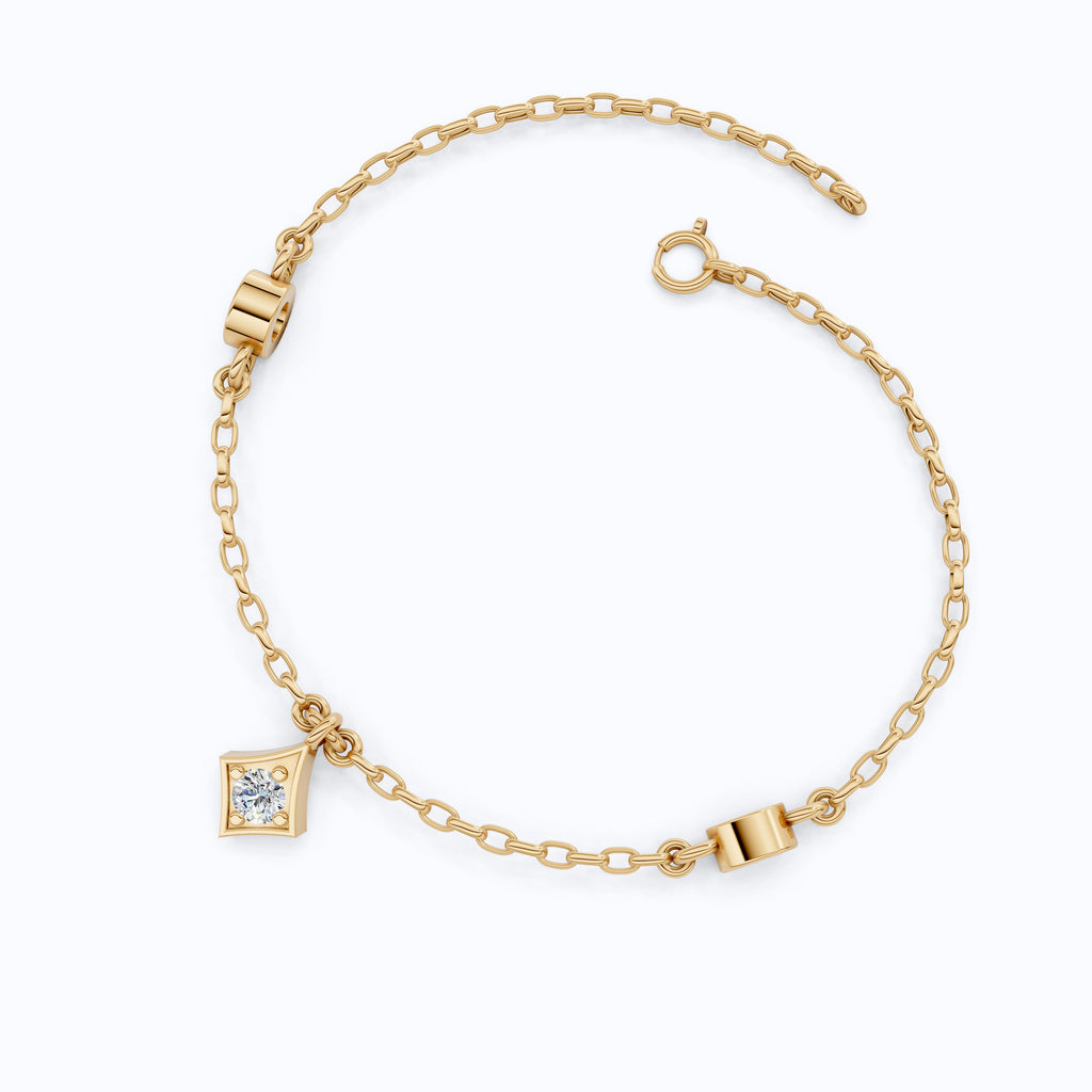 Diamond Charm Chain Bracelet in 14K Solid Gold, 0.81 TCW Round Cut Lab Created Diamonds, Dainty Gift for Women,  Wedding Jewelry