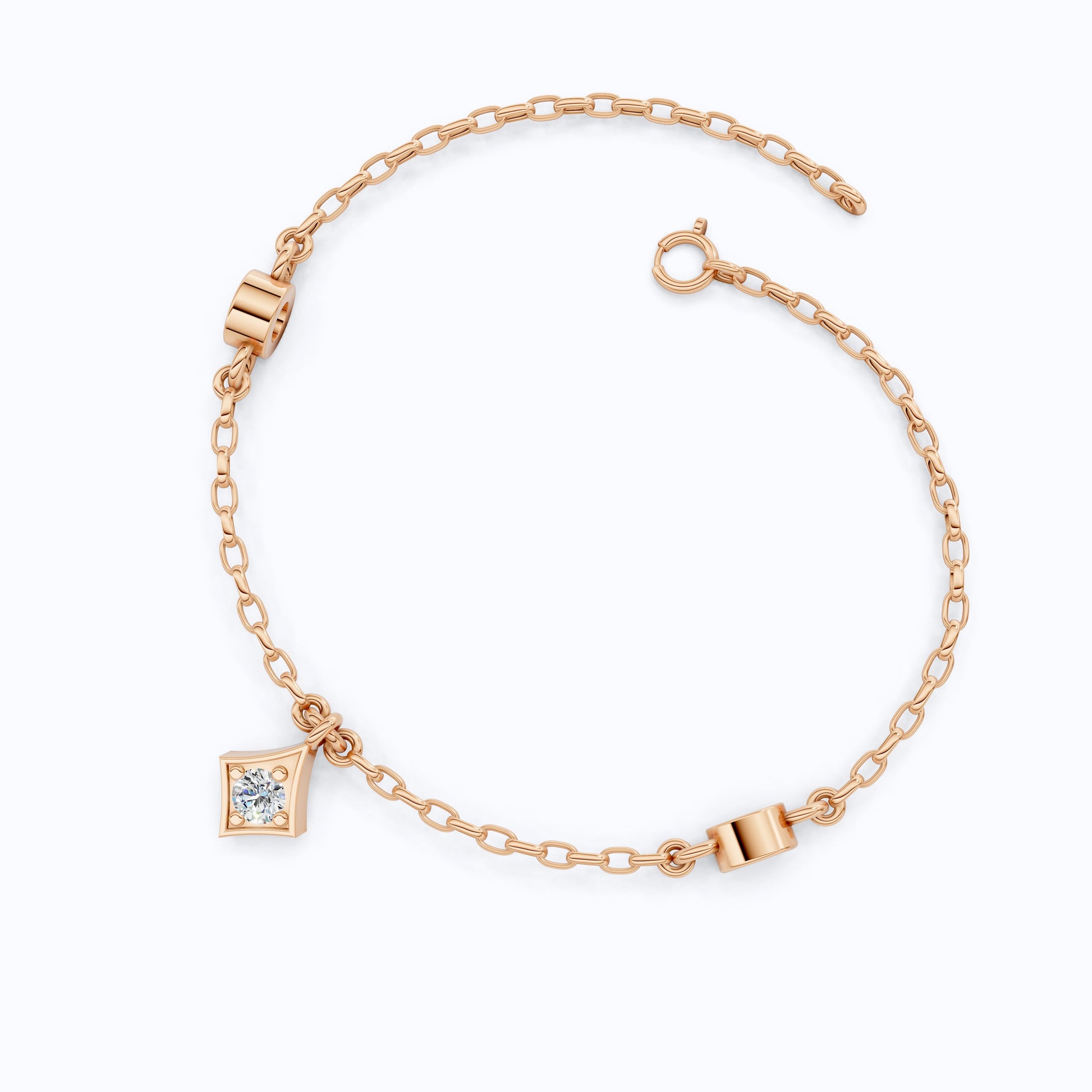 Diamond Charm Chain Bracelet in 14K Solid Gold, 0.81 TCW Round Cut Lab Created Diamonds, Dainty Gift for Women,  Wedding Jewelry