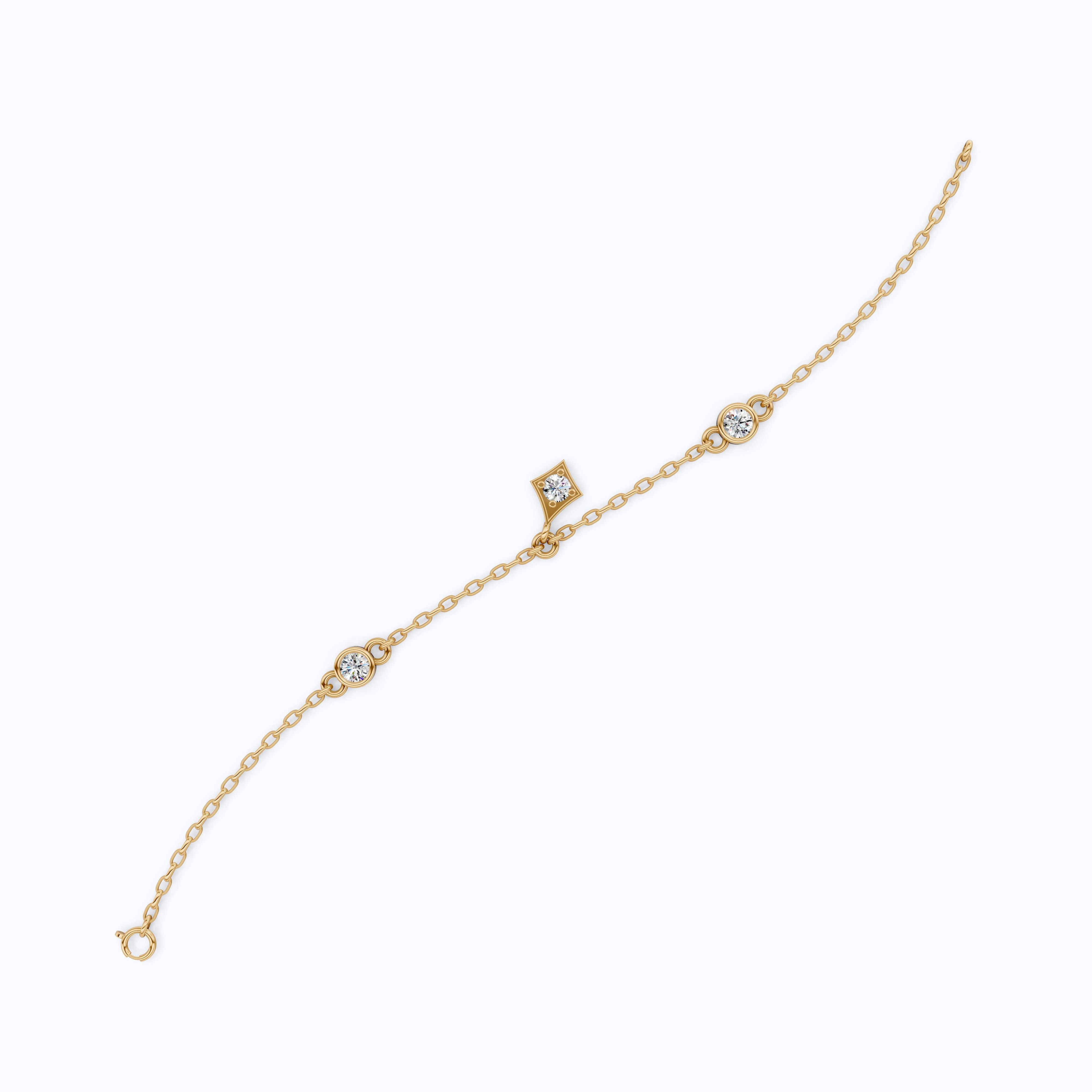 Diamond Charm Chain Bracelet in 14K Solid Gold, 0.81 TCW Round Cut Lab Created Diamonds, Dainty Gift for Women,  Wedding Jewelry