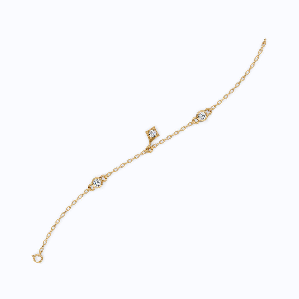 Diamond Charm Chain Bracelet in 14K Solid Gold, 0.81 TCW Round Cut Lab Created Diamonds, Dainty Gift for Women,  Wedding Jewelry