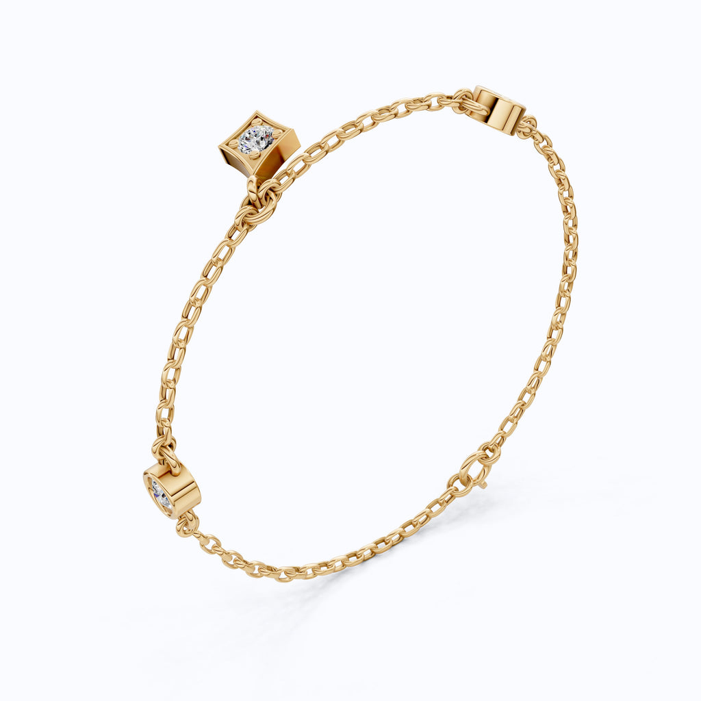 Diamond Charm Chain Bracelet in 14K Solid Gold, 0.81 TCW Round Cut Lab Created Diamonds, Dainty Gift for Women,  Wedding Jewelry