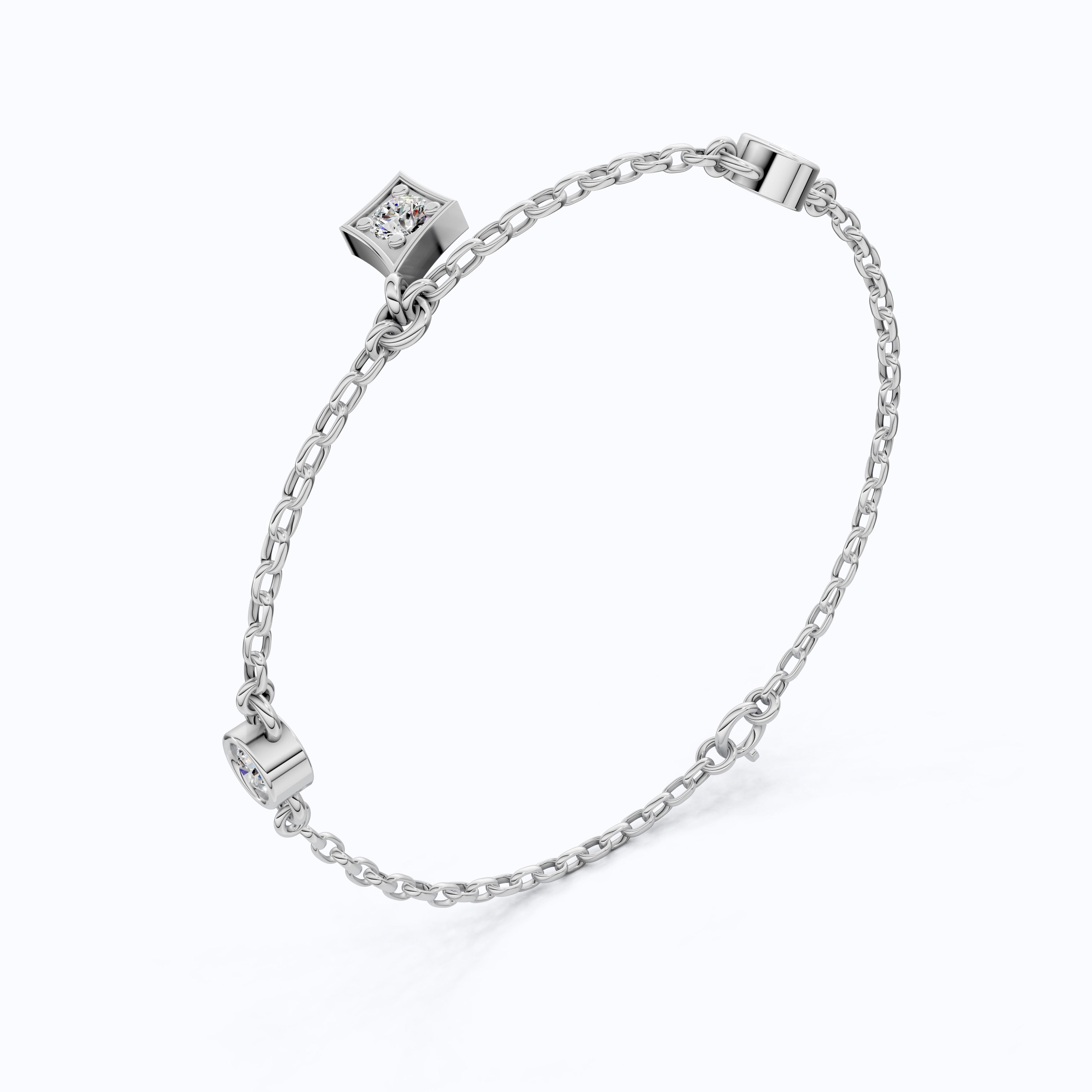 Diamond Charm Chain Bracelet in 14K Solid Gold, 0.81 TCW Round Cut Lab Created Diamonds, Dainty Gift for Women,  Wedding Jewelry