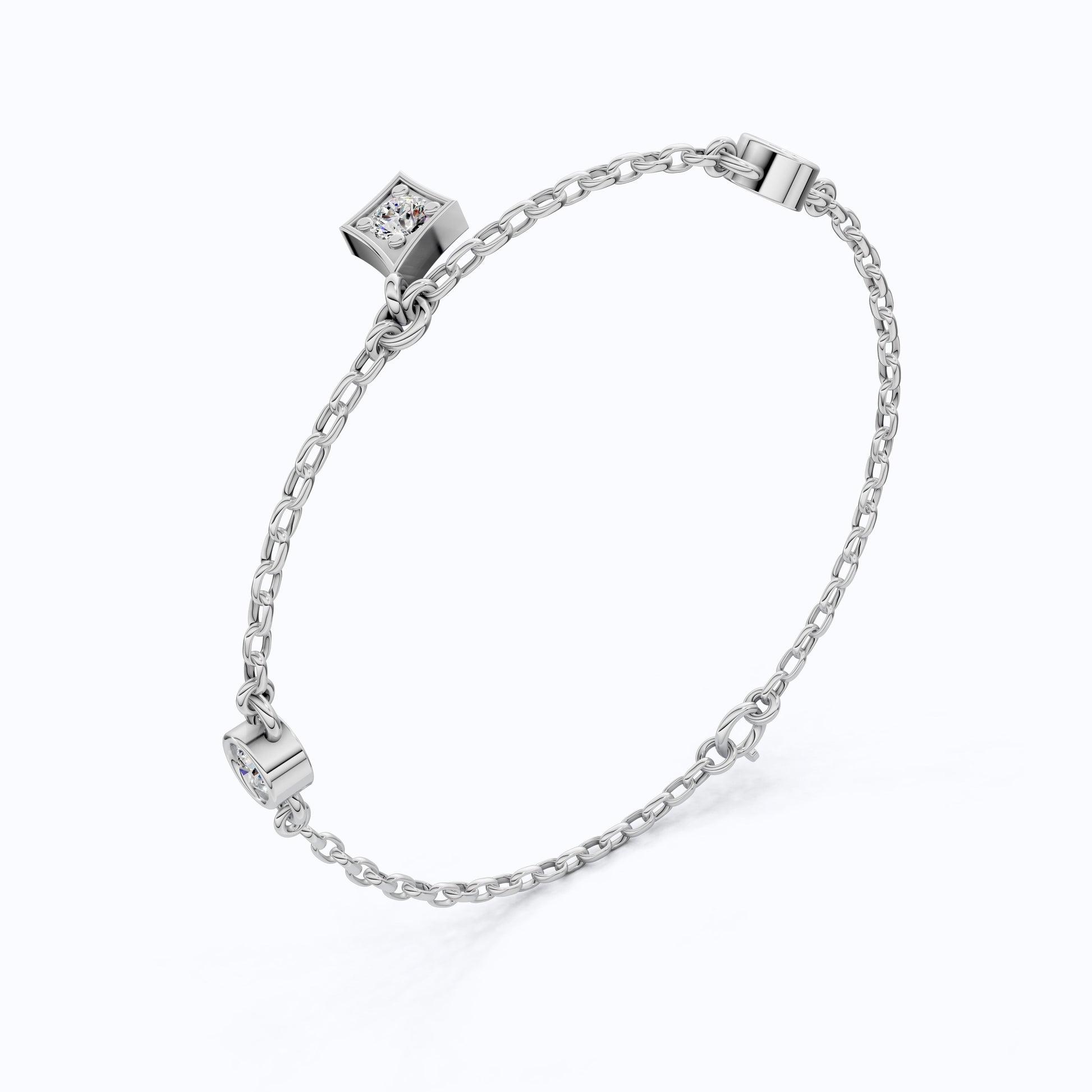 Diamond Charm Chain Bracelet in 14K Solid Gold, 0.81 TCW Round Cut Lab Created Diamonds, Dainty Gift for Women,  Wedding Jewelry