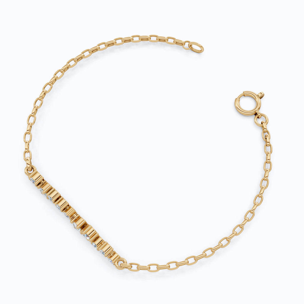 Dainty Cluster Bar Chain Bracelet in 14k Solid Gold, 0.55 TCW Round Cut Lab Created Diamond, Delicate Gift for Her Jewelry