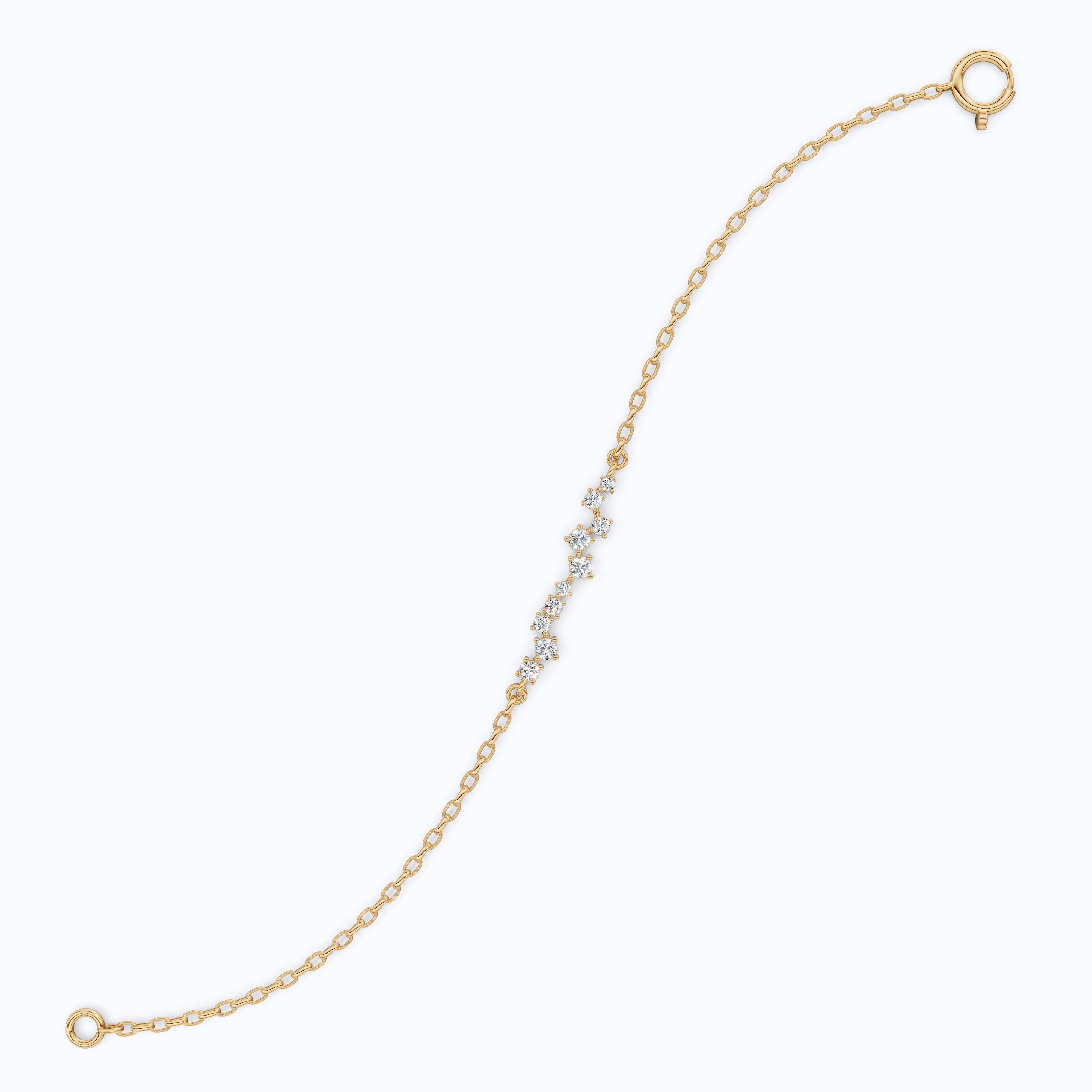 Dainty Cluster Bar Chain Bracelet in 14k Solid Gold, 0.55 TCW Round Cut Lab Created Diamond, Delicate Gift for Her Jewelry