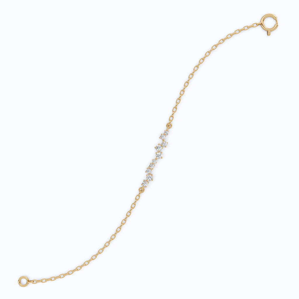 Dainty Cluster Bar Chain Bracelet in 14k Solid Gold, 0.55 TCW Round Cut Lab Created Diamond, Delicate Gift for Her Jewelry