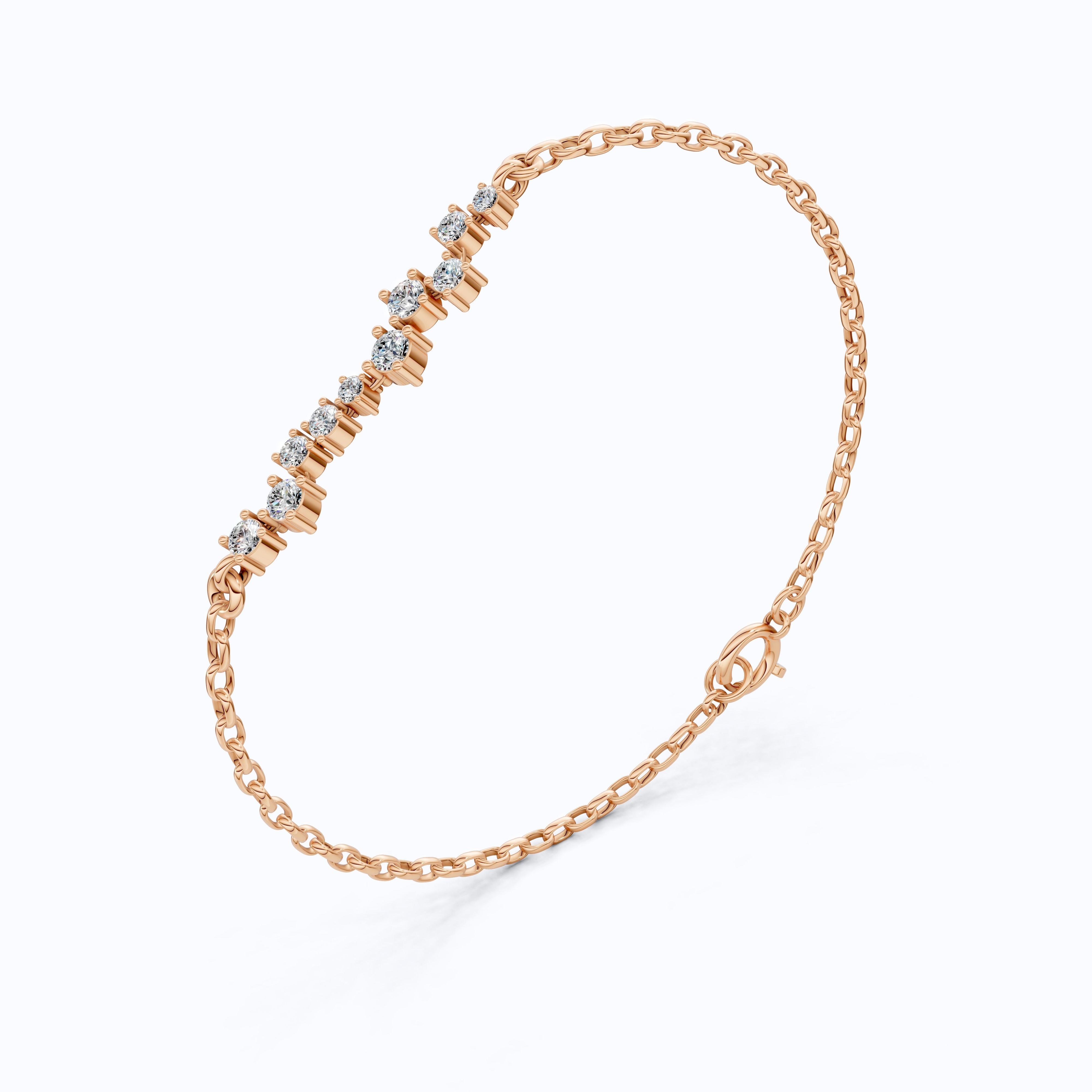 Dainty Cluster Bar Chain Bracelet in 14k Solid Gold, 0.55 TCW Round Cut Lab Created Diamond, Delicate Gift for Her Jewelry