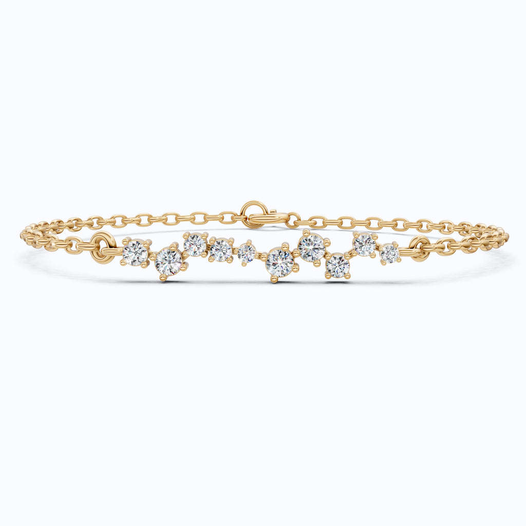 Dainty Cluster Bar Chain Bracelet in 14k Solid Gold, 0.55 TCW Round Cut Lab Created Diamond, Delicate Gift for Her Jewelry