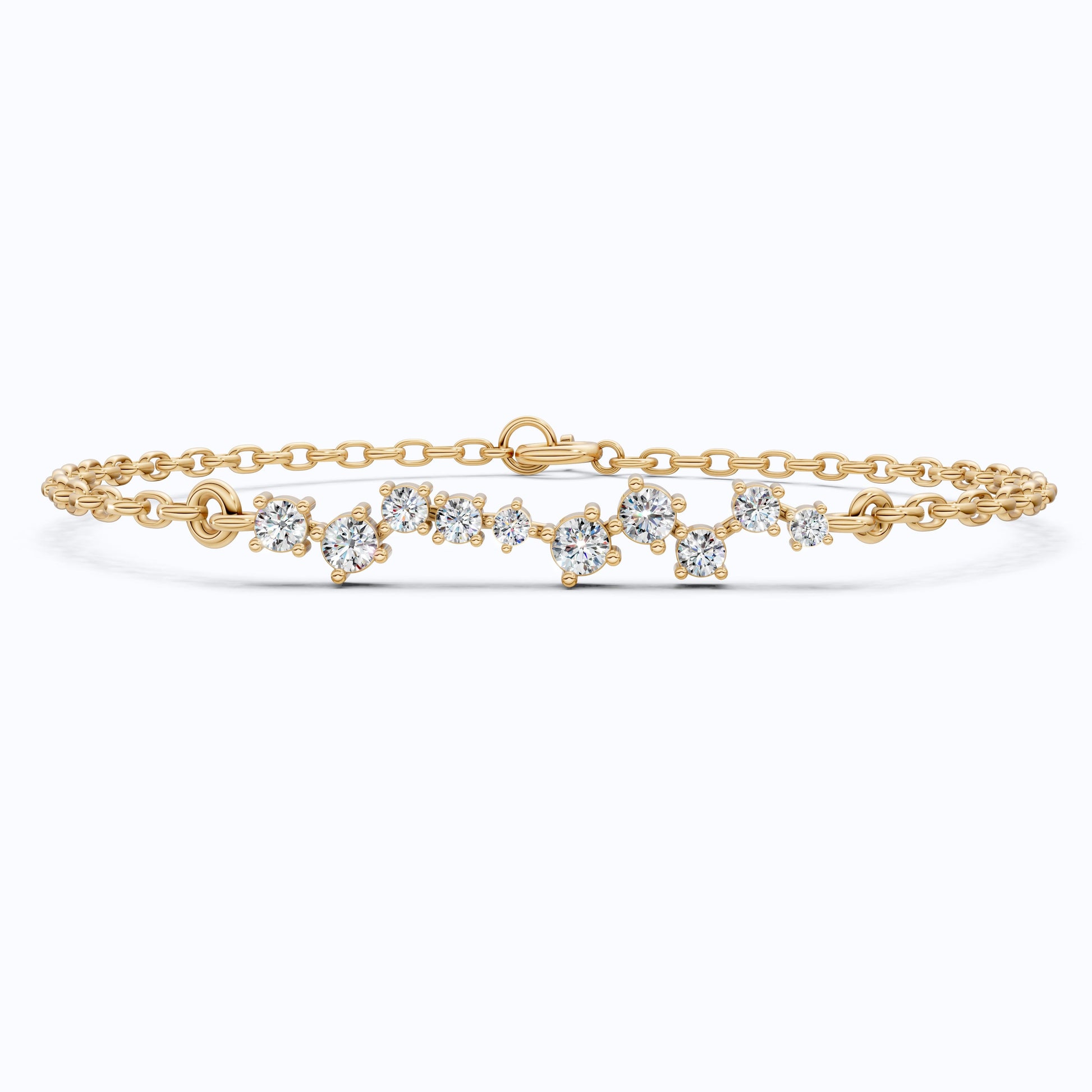 Dainty Cluster Bar Chain Bracelet in 14k Solid Gold, 0.55 TCW Round Cut Lab Created Diamond, Delicate Gift for Her Jewelry