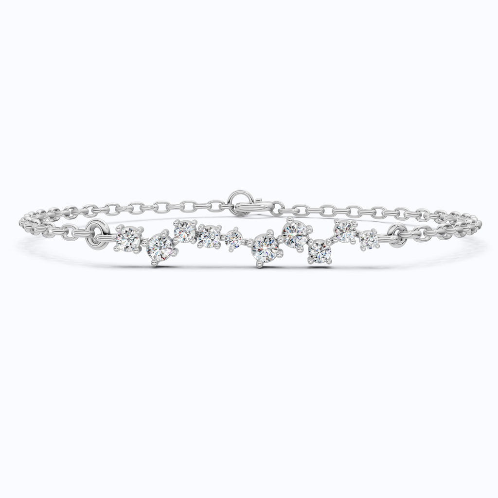 Dainty Cluster Bar Chain Bracelet in 14k Solid Gold, 0.55 TCW Round Cut Lab Created Diamond, Delicate Gift for Her Jewelry