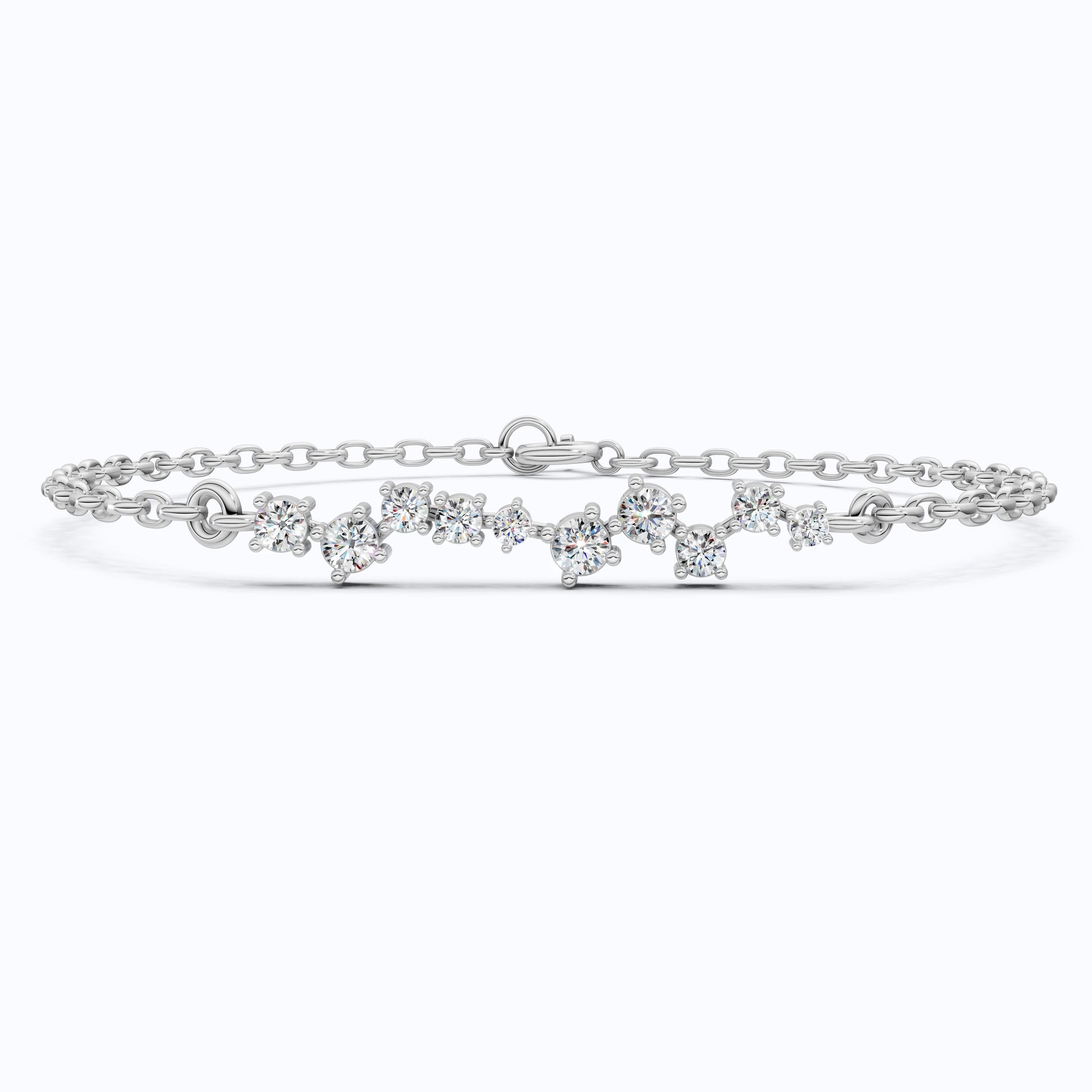 Dainty Cluster Bar Chain Bracelet in 14k Solid Gold, 0.55 TCW Round Cut Lab Created Diamond, Delicate Gift for Her Jewelry