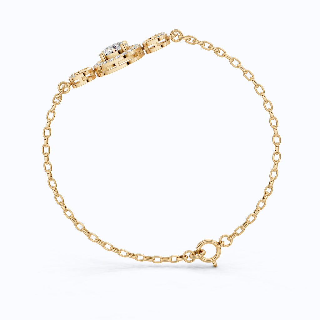 Triple Halo Bar Bracelet in 14k solid Gold, 1.31 TCW Round Cut Lab Grown Diamonds, Everyday Jewelry, Gift For Her