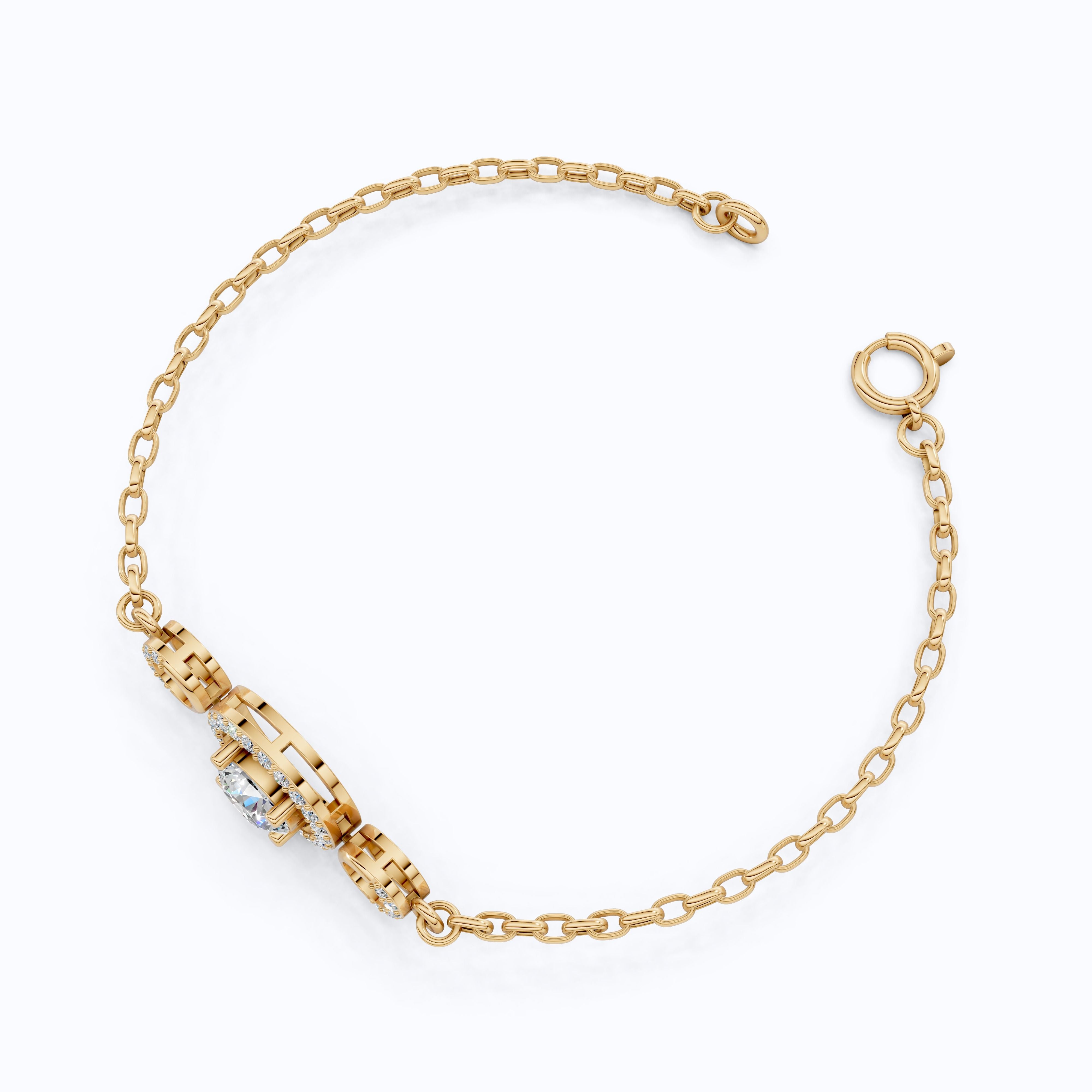 Triple Halo Bar Bracelet in 14k solid Gold, 1.31 TCW Round Cut Lab Grown Diamonds, Everyday Jewelry, Gift For Her