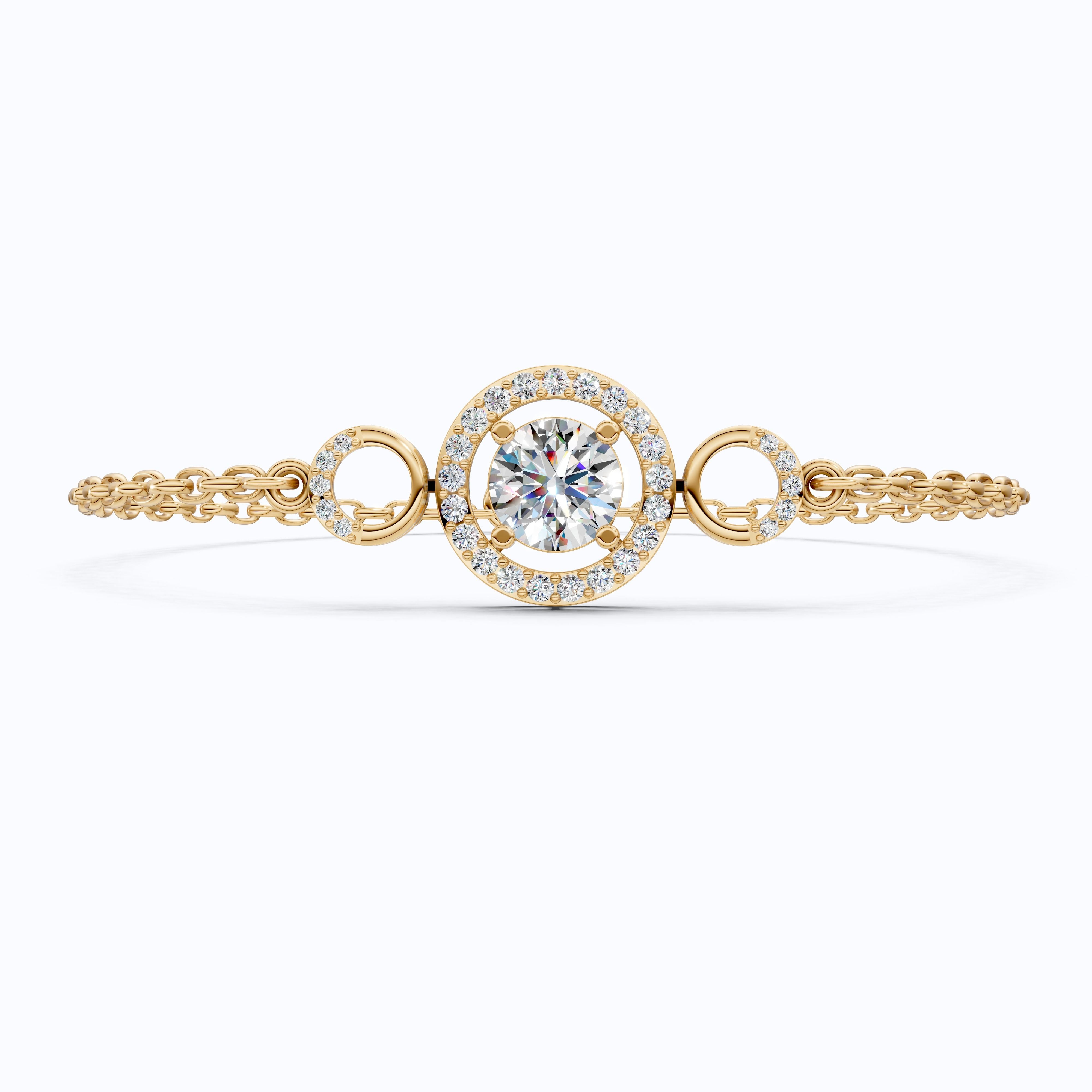 Triple Halo Bar Bracelet in 14k solid Gold, 1.31 TCW Round Cut Lab Grown Diamonds, Everyday Jewelry, Gift For Her