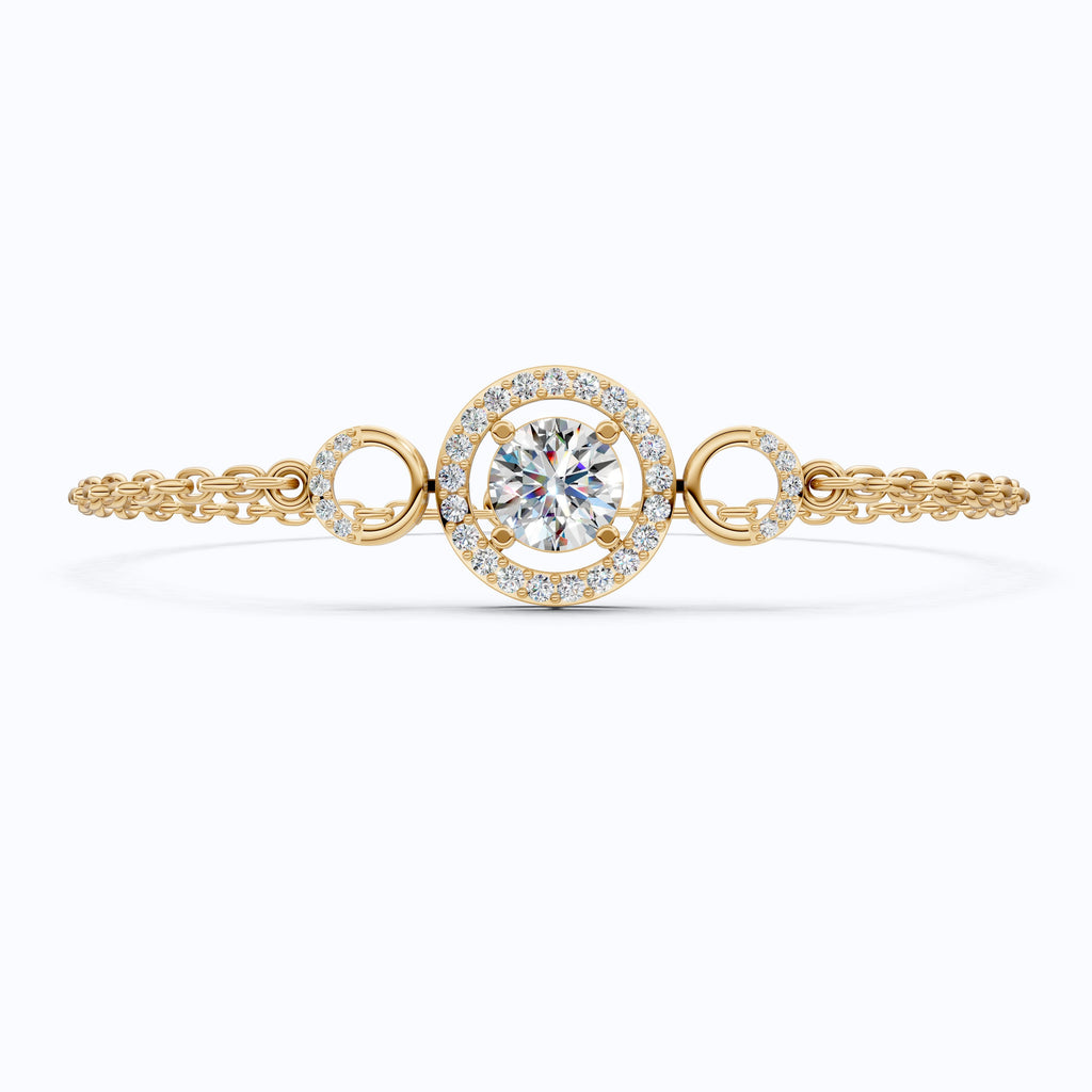 Triple Halo Bar Bracelet in 14k solid Gold, 1.31 TCW Round Cut Lab Grown Diamonds, Everyday Jewelry, Gift For Her