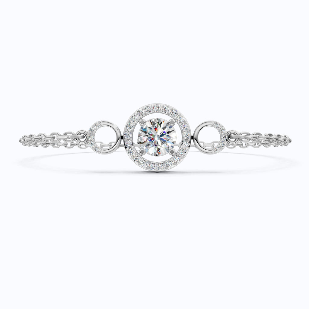 Triple Halo Bar Bracelet in 14k solid Gold, 1.31 TCW Round Cut Lab Grown Diamonds, Everyday Jewelry, Gift For Her