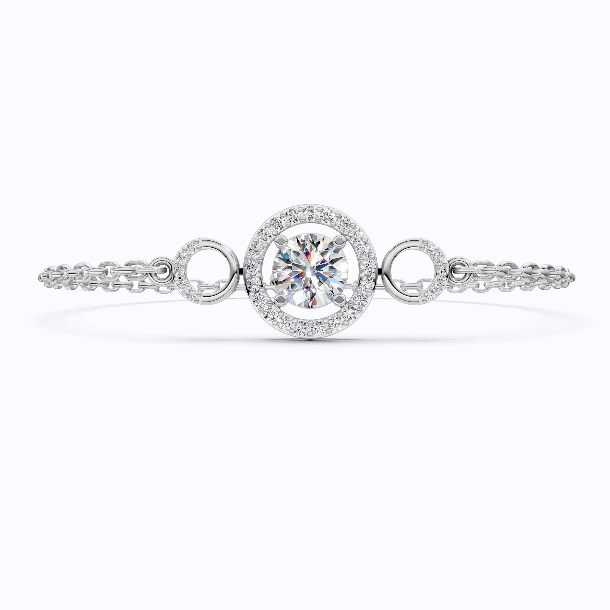 Triple Halo Bar Bracelet in 14k solid Gold, 1.31 TCW Round Cut Lab Grown Diamonds, Everyday Jewelry, Gift For Her