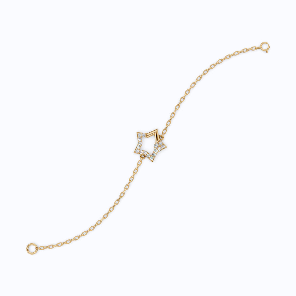 Unique Star Chain Bracelet in 14k Solid Gold, 0.41 TCW Round Cut Lab Created Diamond, Fashion Accessory Gift, Gift For Her