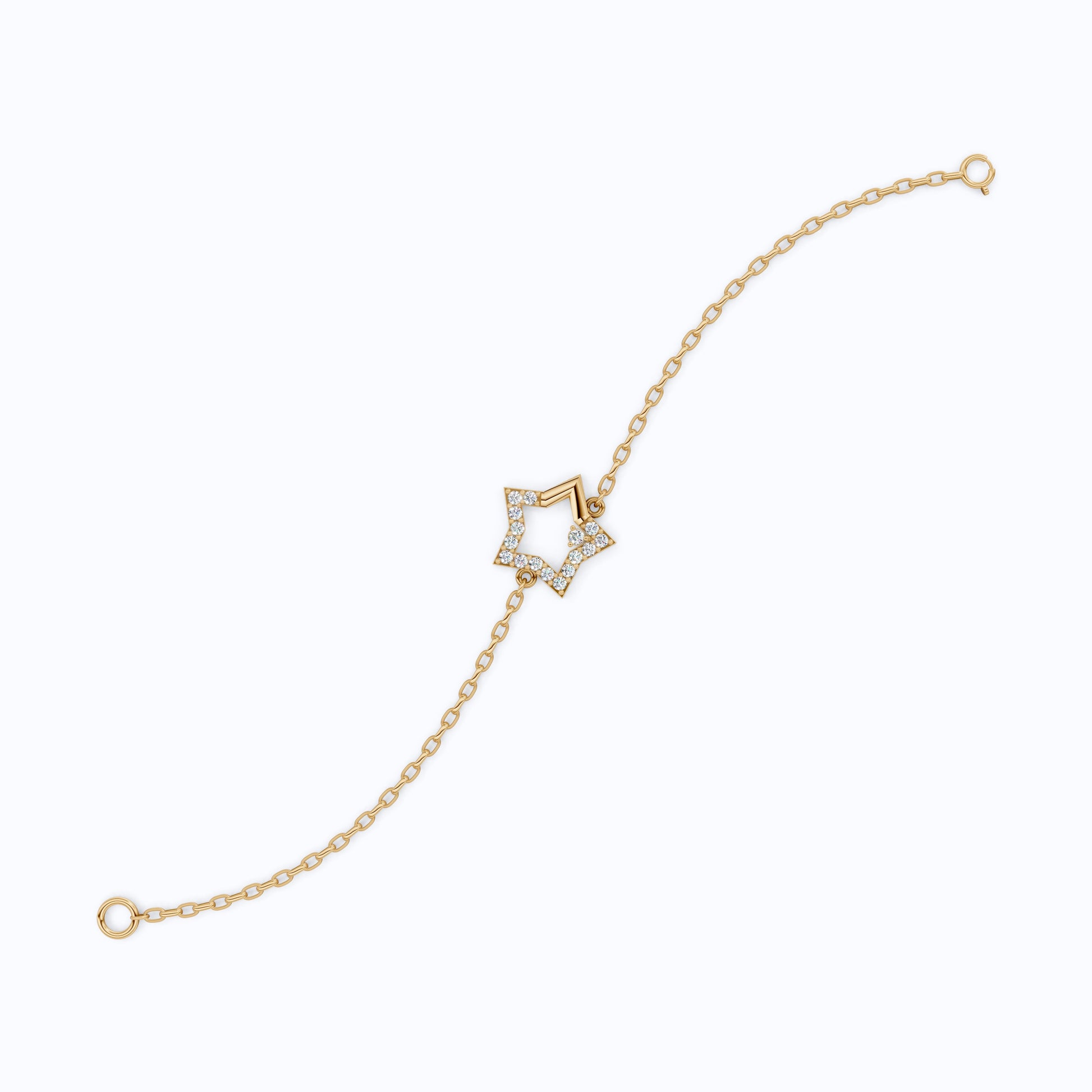 Unique Star Chain Bracelet in 14k Solid Gold, 0.41 TCW Round Cut Lab Created Diamond, Fashion Accessory Gift, Gift For Her