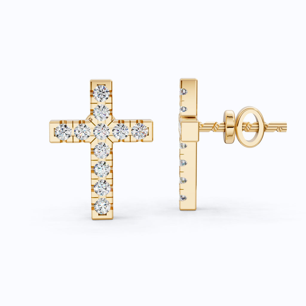 Modern Jesus Cross Wedding Stud Earrings in 14K Yellow Gold, Classic Religious Jewelry, Perfect Gift for Wife, Everyday Stud Earrings