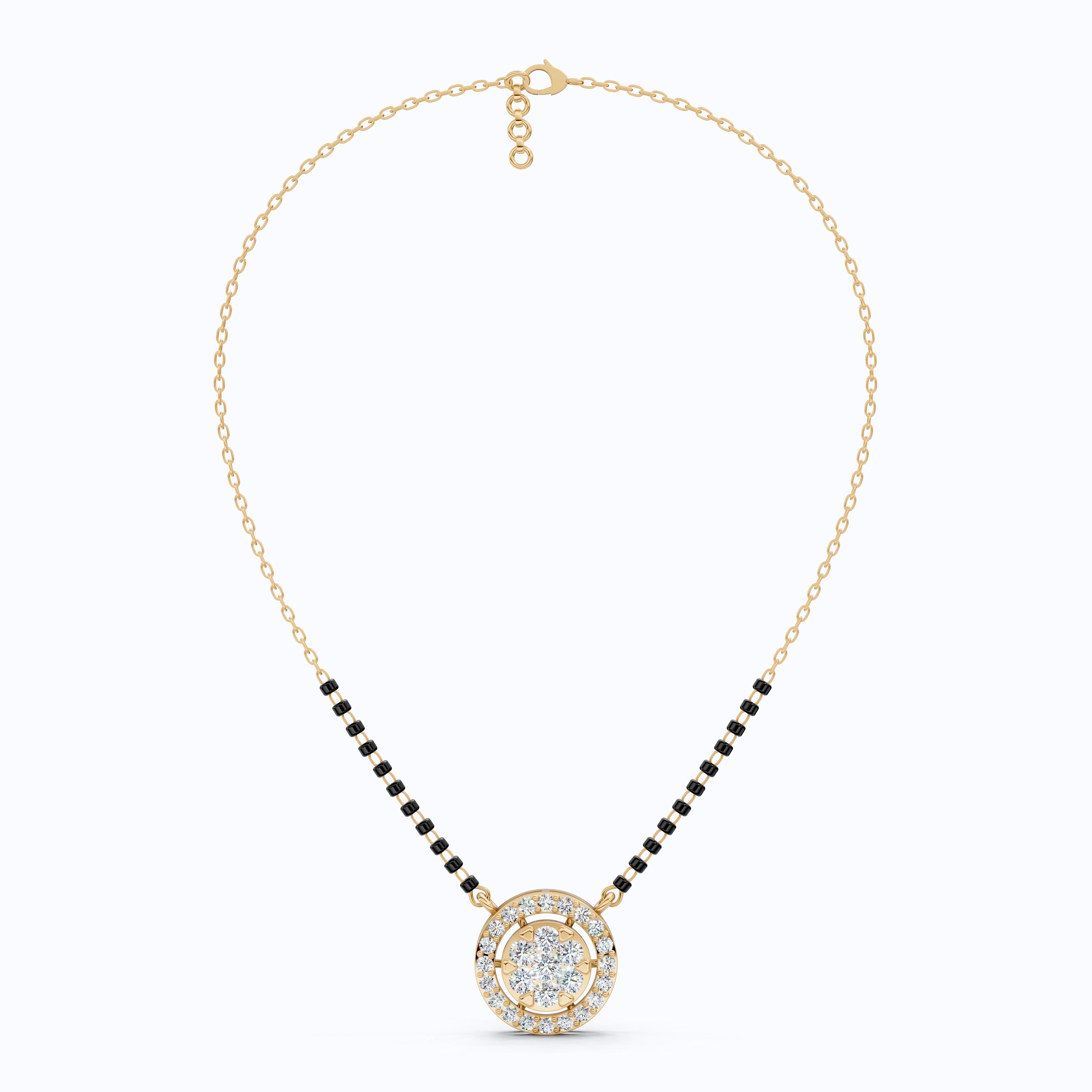 Halo Cluster Bead Chain Tanmaniya Mangalsutra in 14k Solid Gold, 0.92 TCW Round Cut Lab Diamonds, Wedding Gift for Bridal, Everyday Jewelry